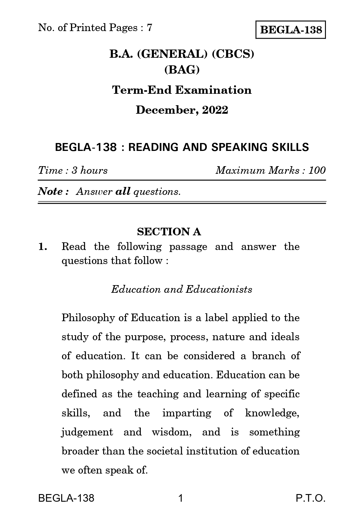 IGNOU BEGLA 138 Solved Previous Year Question Paper – December 2022 (English Medium) – Download PDF