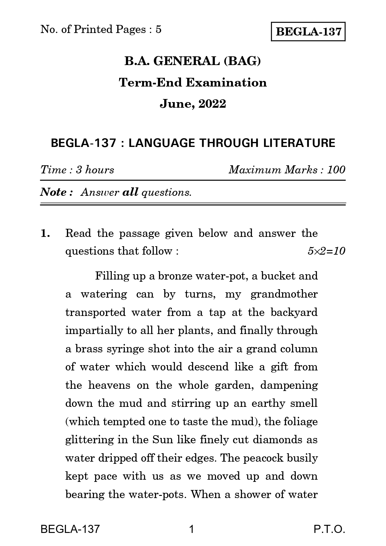 IGNOU BEGLA 137 Solved Previous Year Question Paper – June 2022 (English Medium) – Download PDF