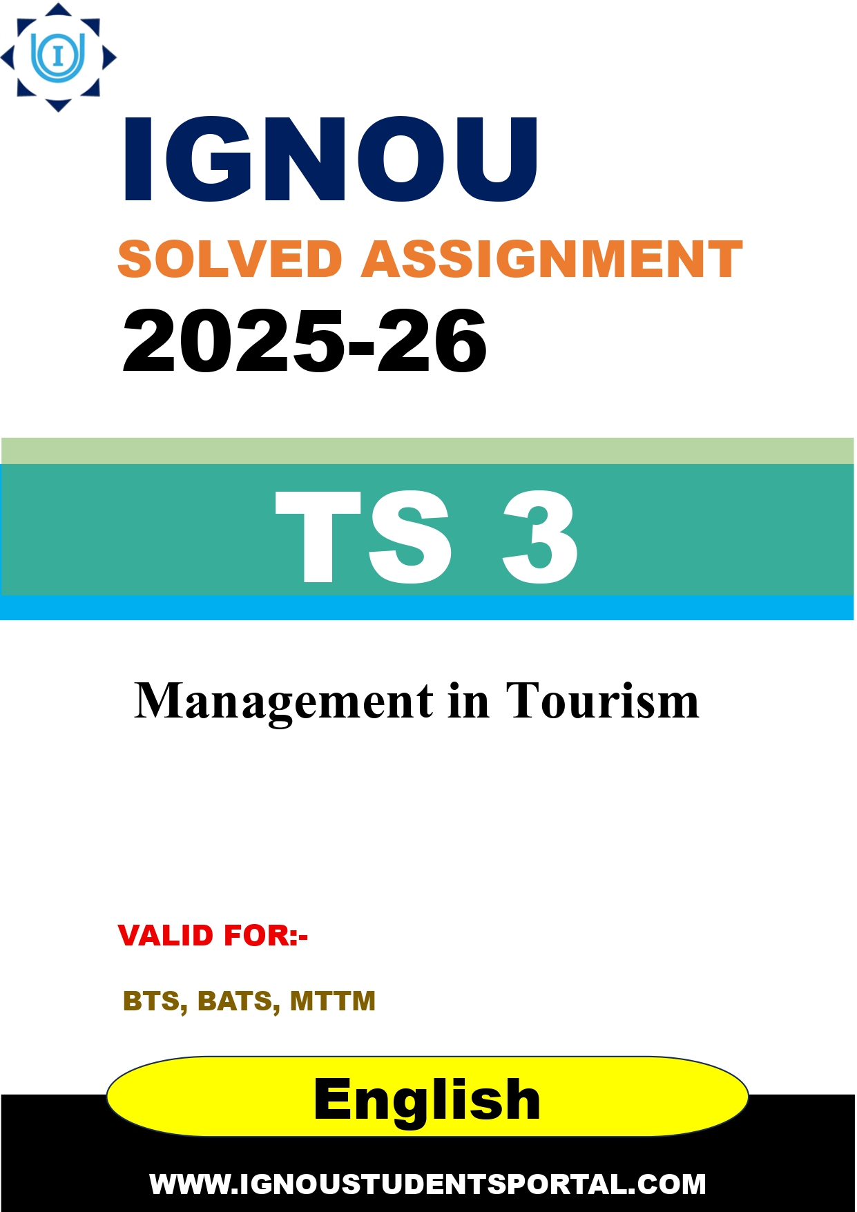 IGNOU TS 3 Solved Assignment 2025-2026: Management in Tourism (English Medium) | IGNOU Students Portal
