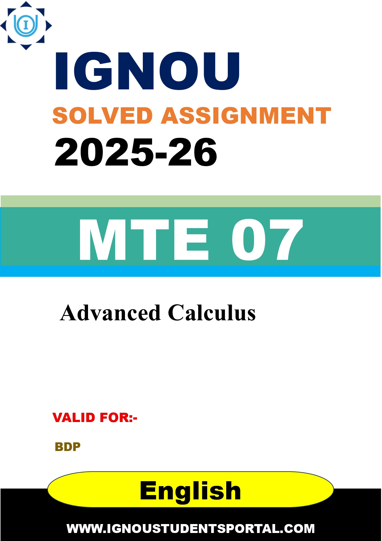 IGNOU MTE 07 Solved Assignment 2025-2026: Advanced Calculus (English Medium) | IGNOU Students Portal