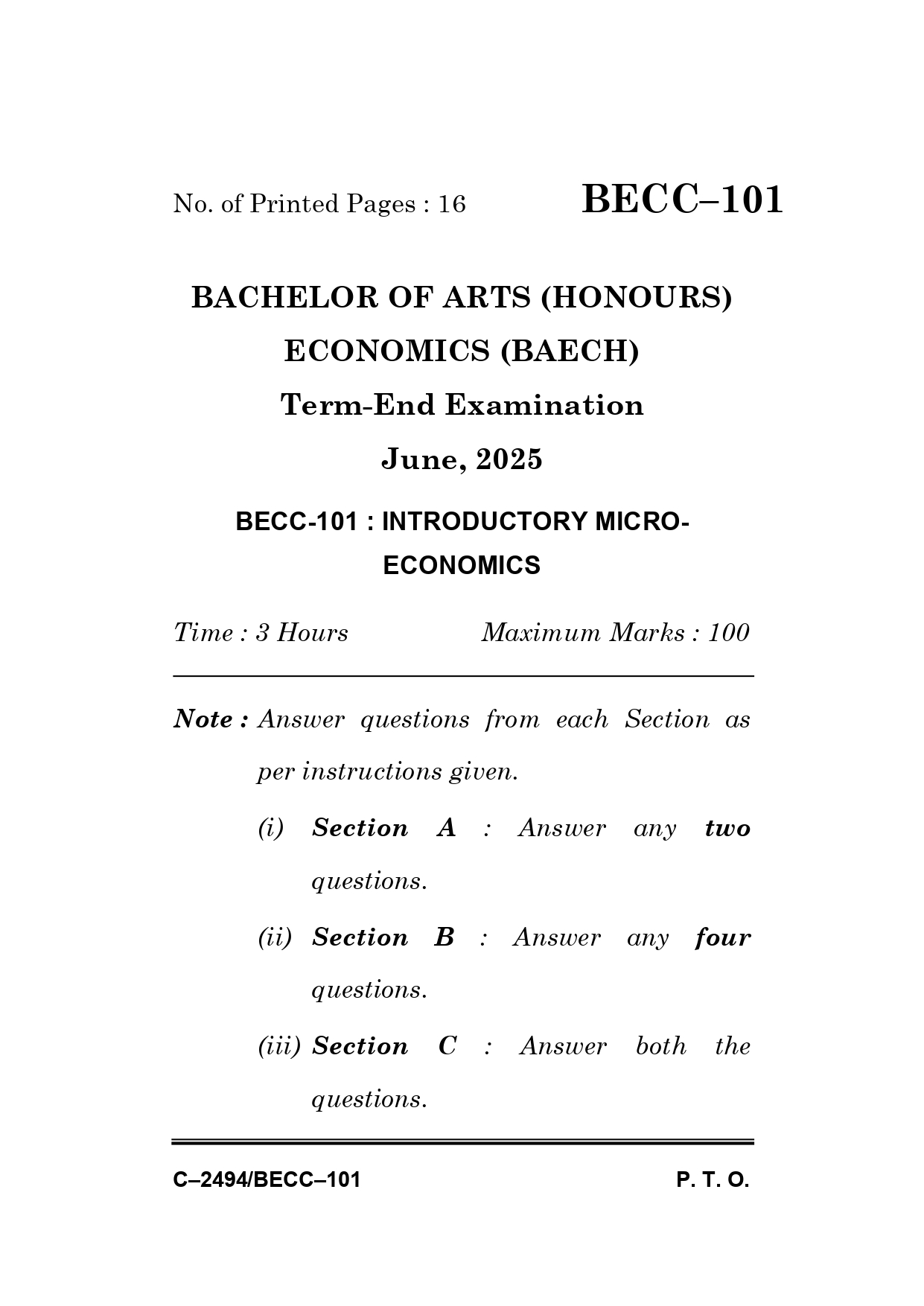 IGNOU BECC 101 Solved Previous Year Question Paper –JUNE 2025 (ENGLISH Medium) – Download PDF