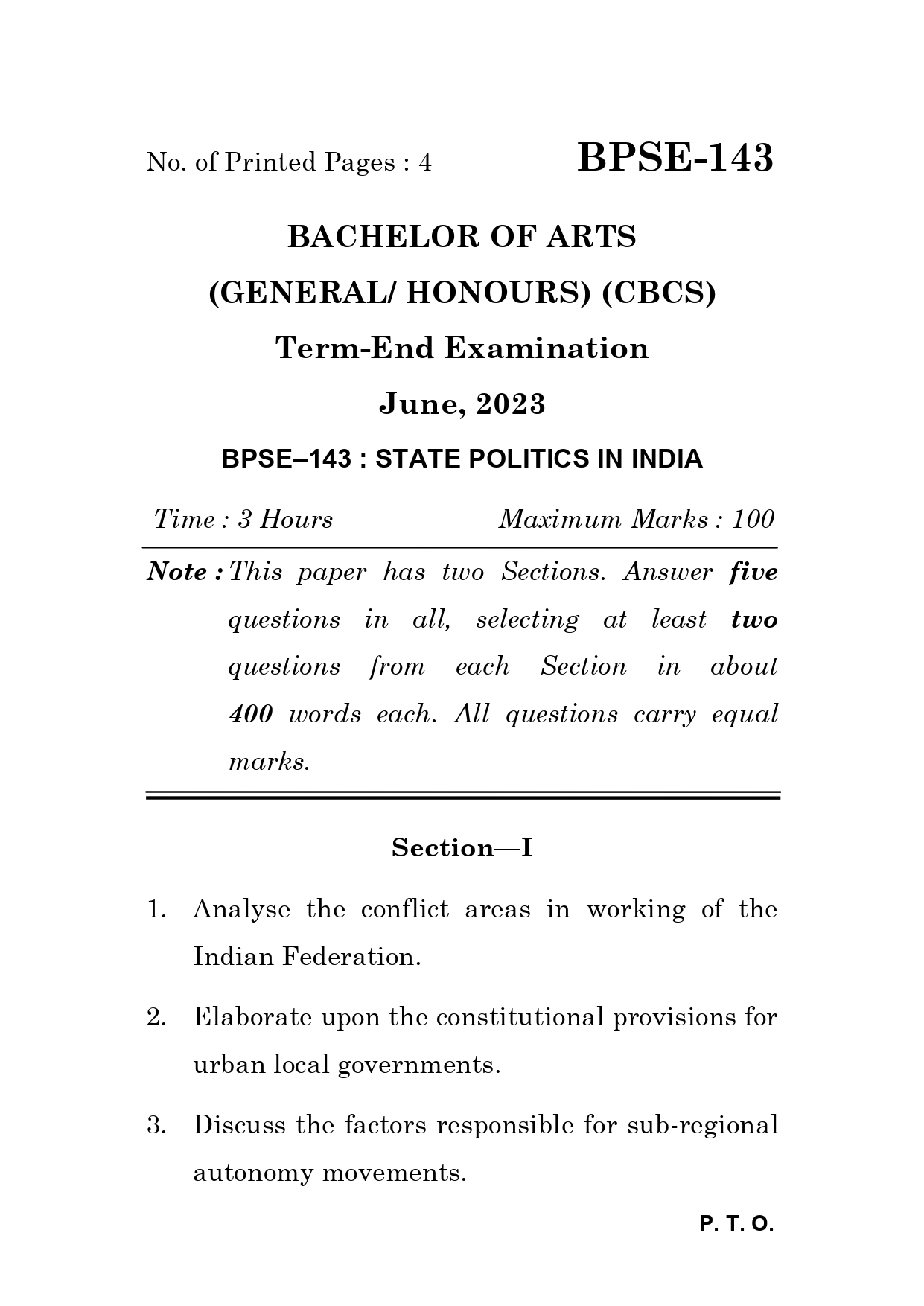 IGNOU BPSE 143 Solved Previous Year Question Paper – June 2023 (English Medium) – Download PDF