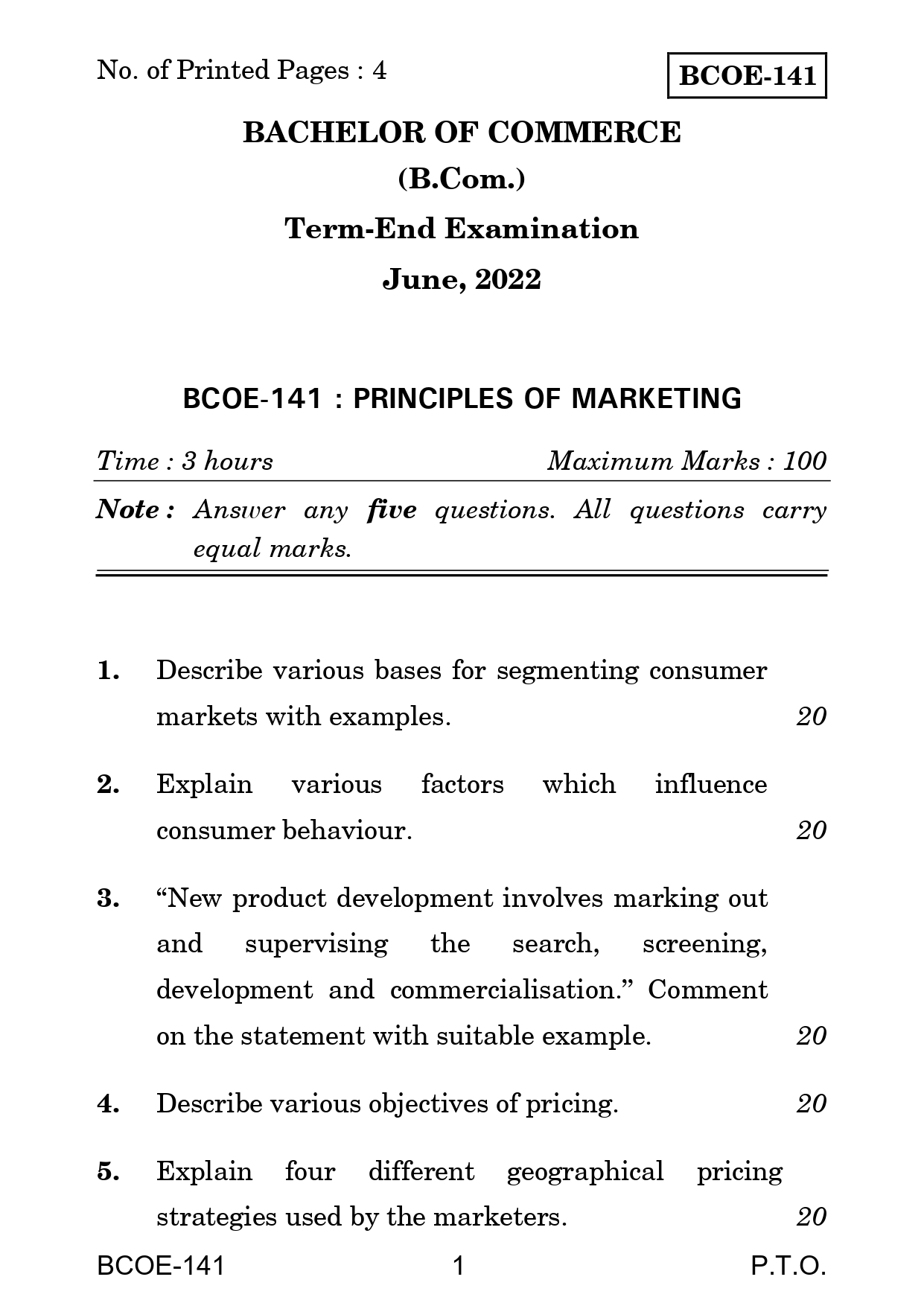 IGNOU BCOE 141 Solved Previous Year Question Paper – June 2022 (English Medium) – Download PDF