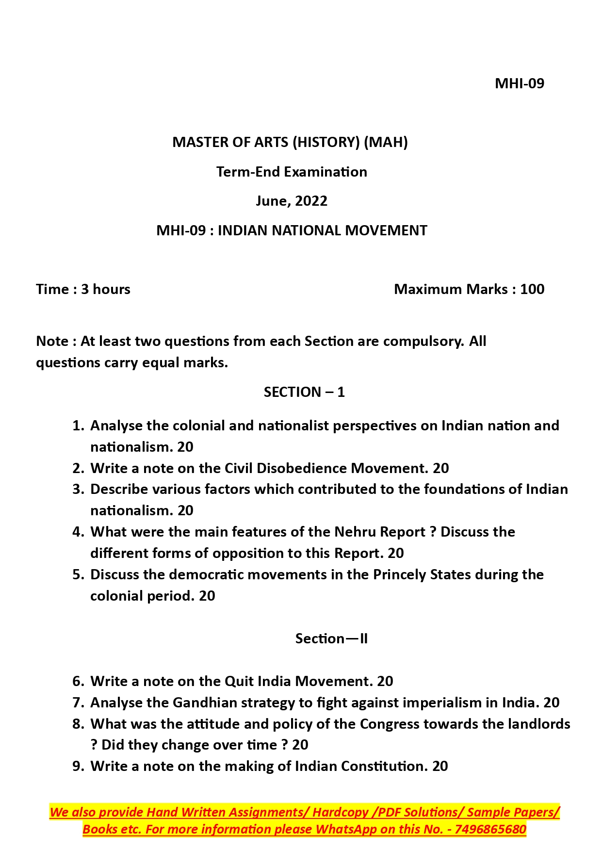 IGNOU MHI 09 Solved Previous Year Question Paper – June 2022 (English Medium) – Download PDF