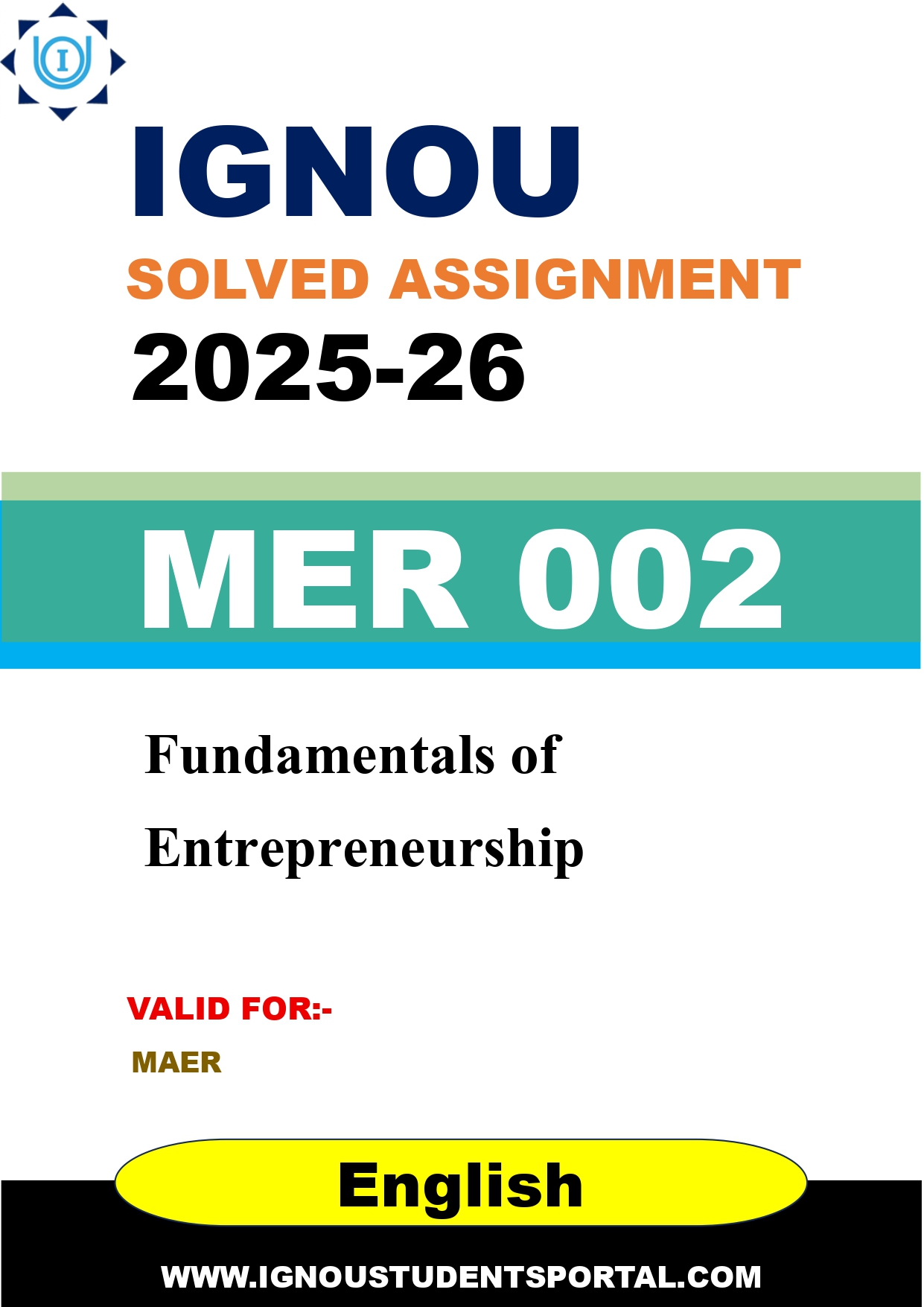 IGNOU MER 002 Solved Assignment 2025-2026: Fundamentals of Entrepreneurship (English Medium) | IGNOU Students Portal