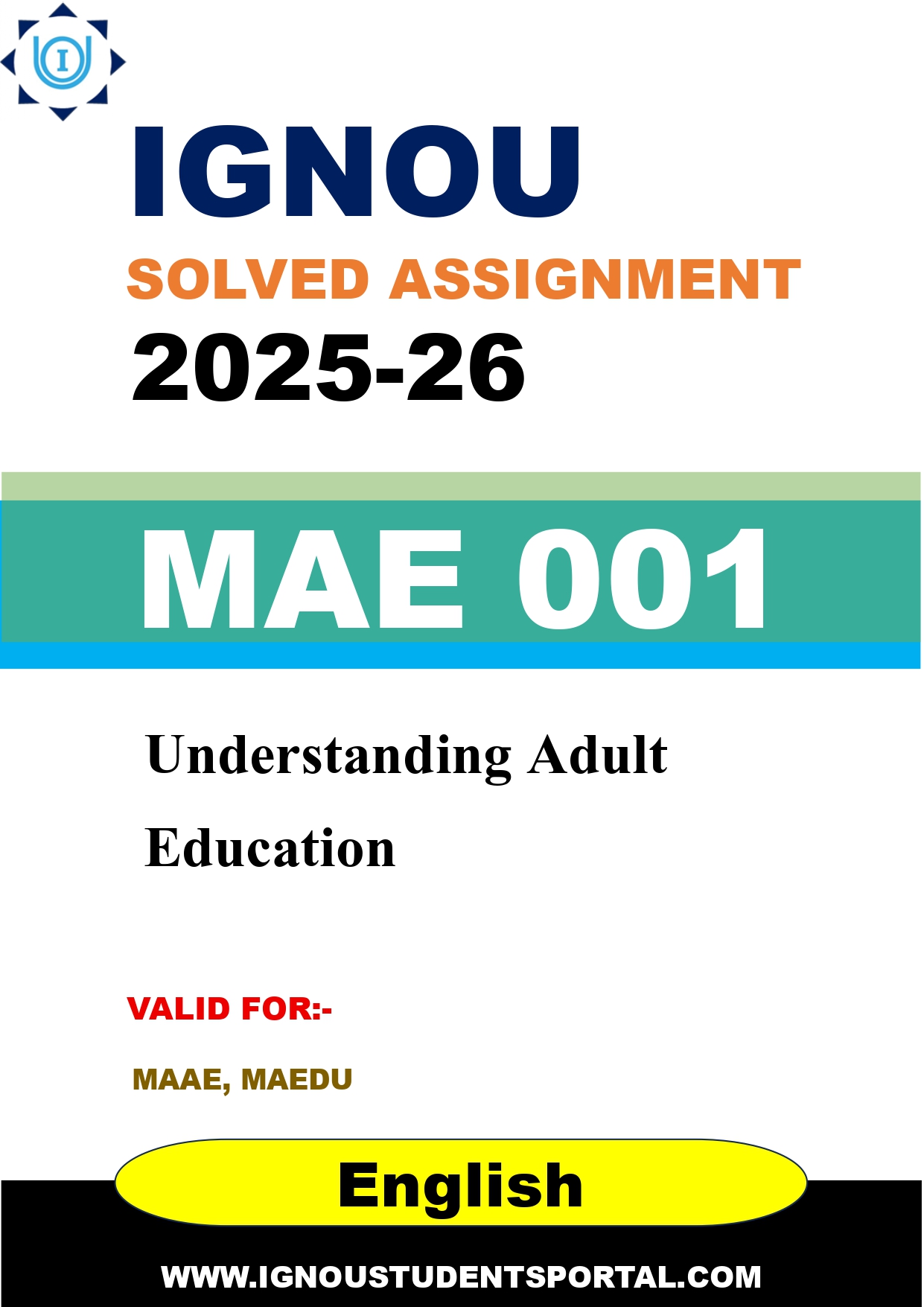 IGNOU MAE 001 Solved Assignment 2025-2026: Understanding Adult Education (English Medium) | IGNOU Students Portal