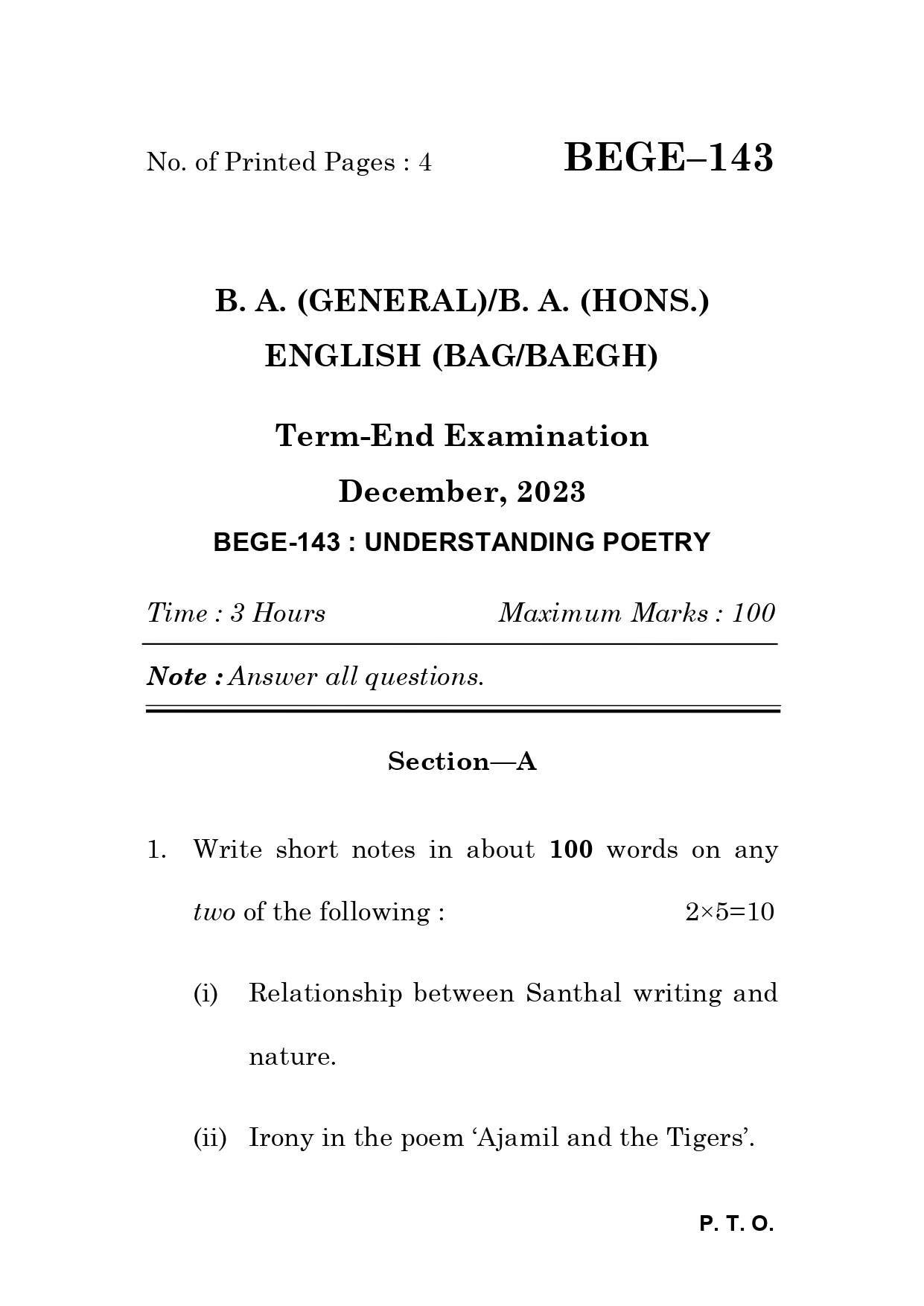IGNOU BEGE 143 Solved Previous Year Question Paper – December 2023 (English Medium) – Download PDF