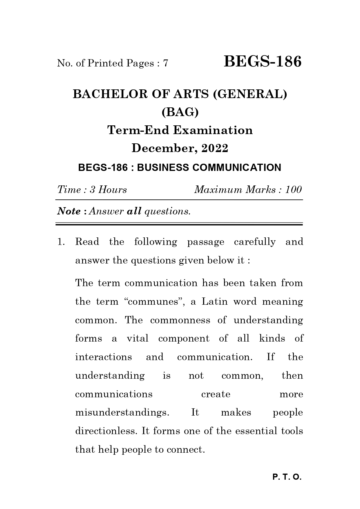 IGNOU BEGS 186 Solved Previous Year Question Paper – December 2022 (English Medium) – Download PDF