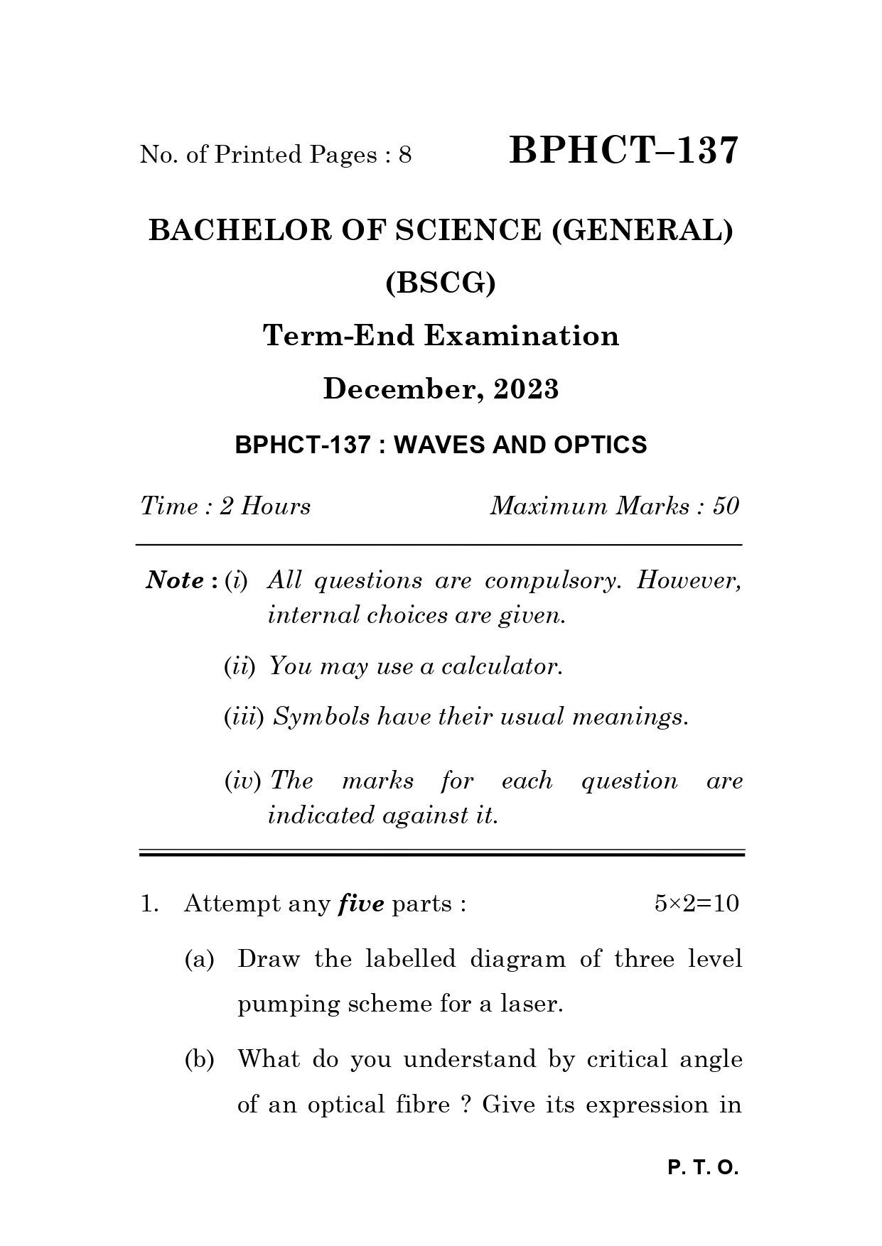 IGNOU BPHCT 137 Solved Previous Year Question Paper – December 2023 (English Medium) – Download PDF