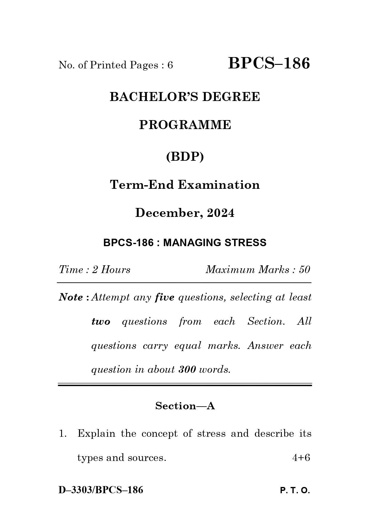 IGNOU BPCS 186 Solved Previous Year Question Paper – December 2024 (English Medium) – Download PDF