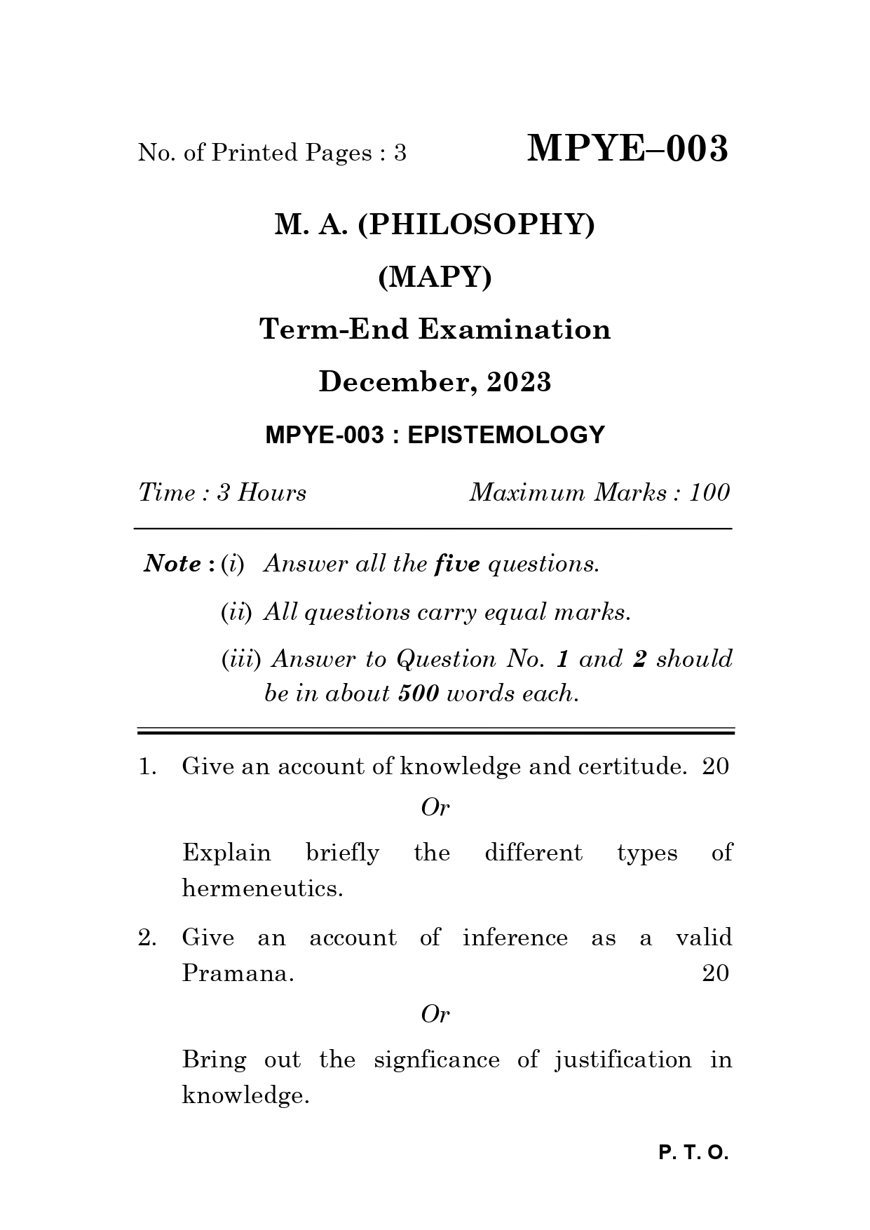 IGNOU MPYE 003 Solved Previous Year Question Paper –DECEMBER 2023 (ENGLISH Medium) – Download PDF