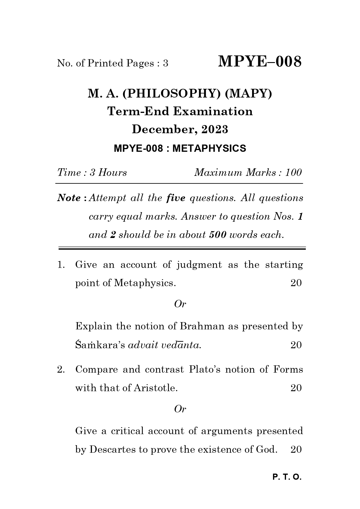 IGNOU MPYE 008 Solved Previous Year Question Paper –DECEMBER 2023 (ENGLISH Medium) – Download PDF
