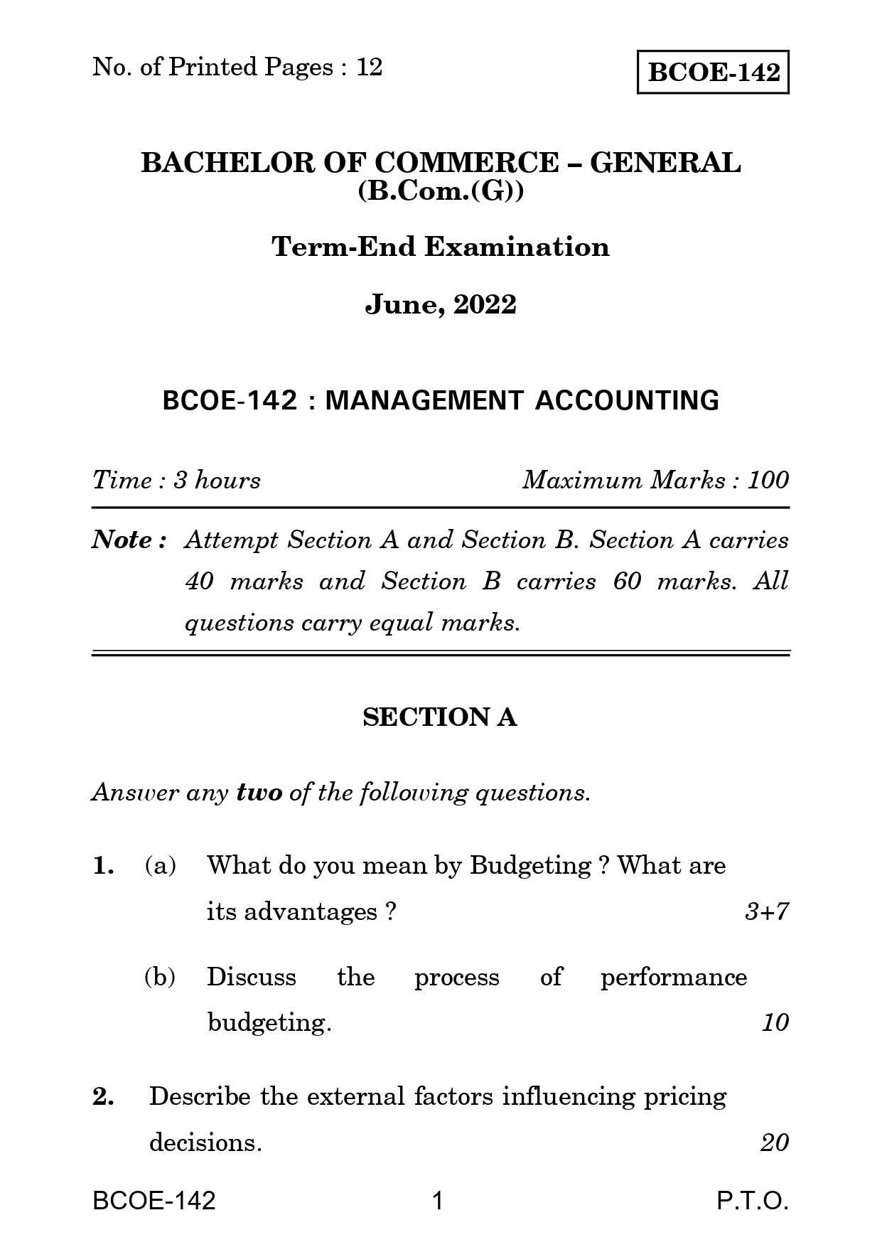 IGNOU BCOE 142 Solved Previous Year Question Paper – June 2022 (English Medium) – Download PDF