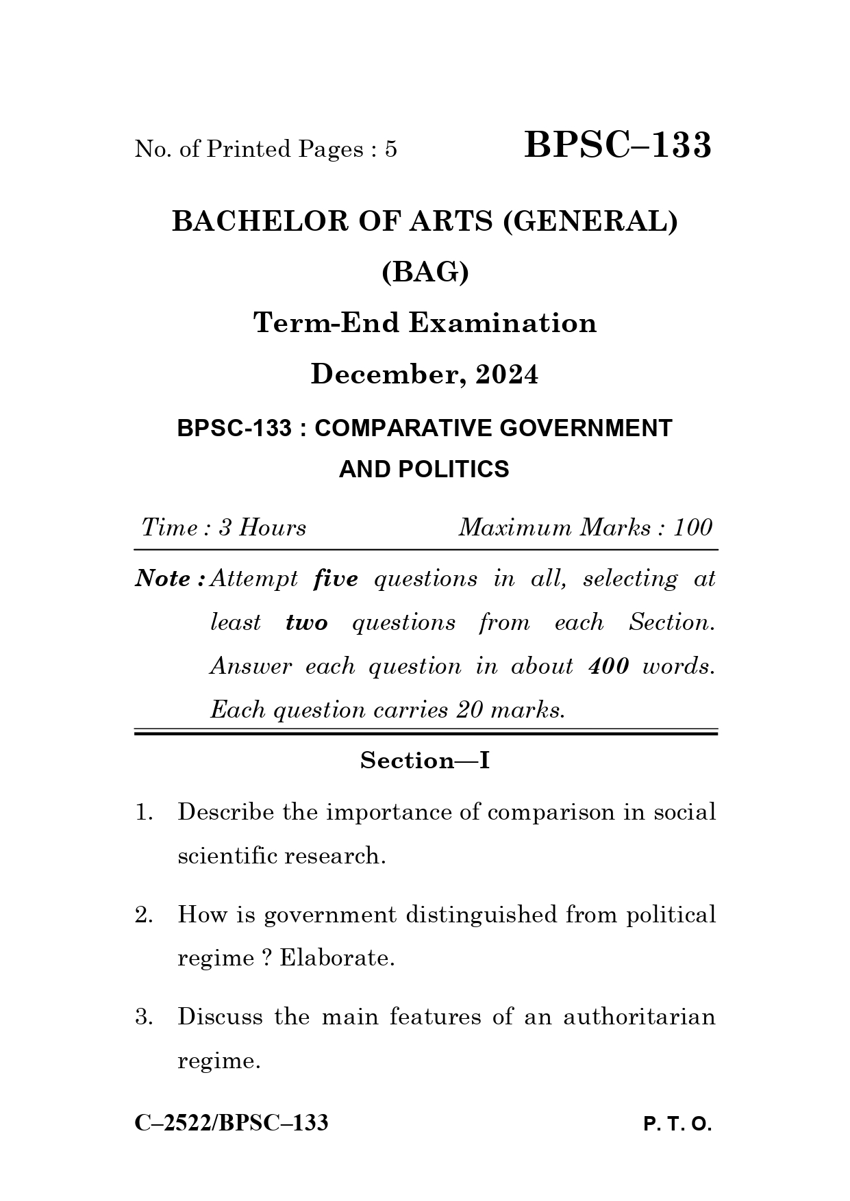 IGNOU BPSC 133 Solved Previous Year Question Paper –DECEMBER 2024 (ENGLISH Medium) – Download PDF