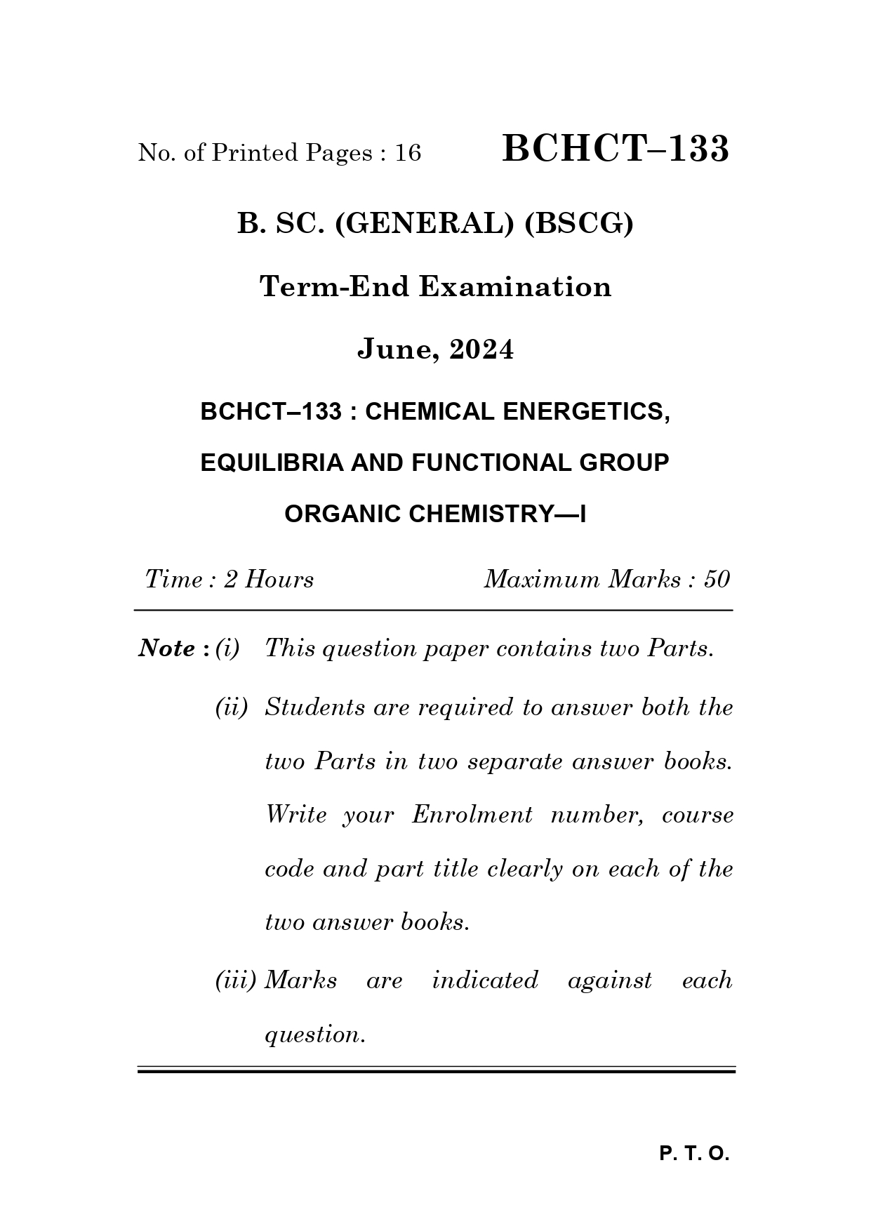 IGNOU BCHCT 133 Solved Previous Year Question Paper – June  2024 (English Medium) – Download PDF