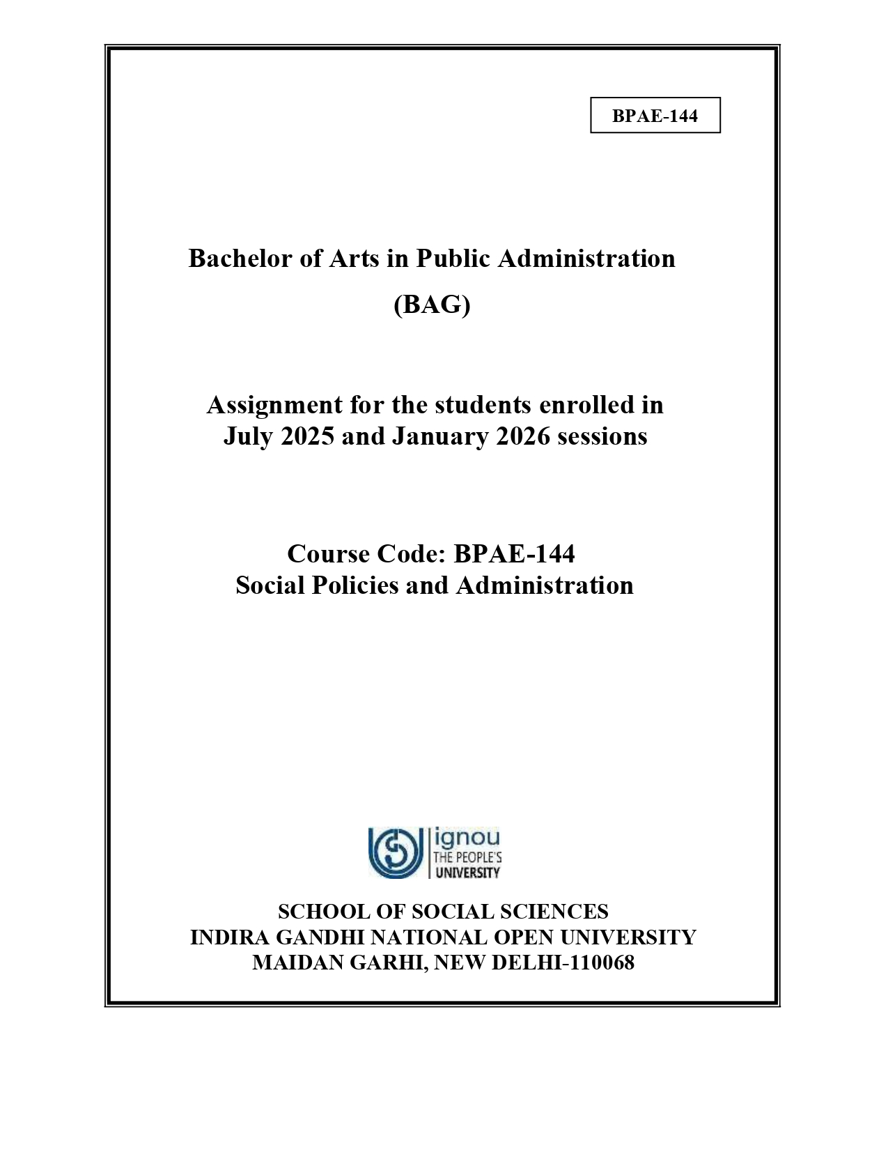 IGNOU BPAE 144 Solved Assignment 2025-26 (English Medium) – Download PDF