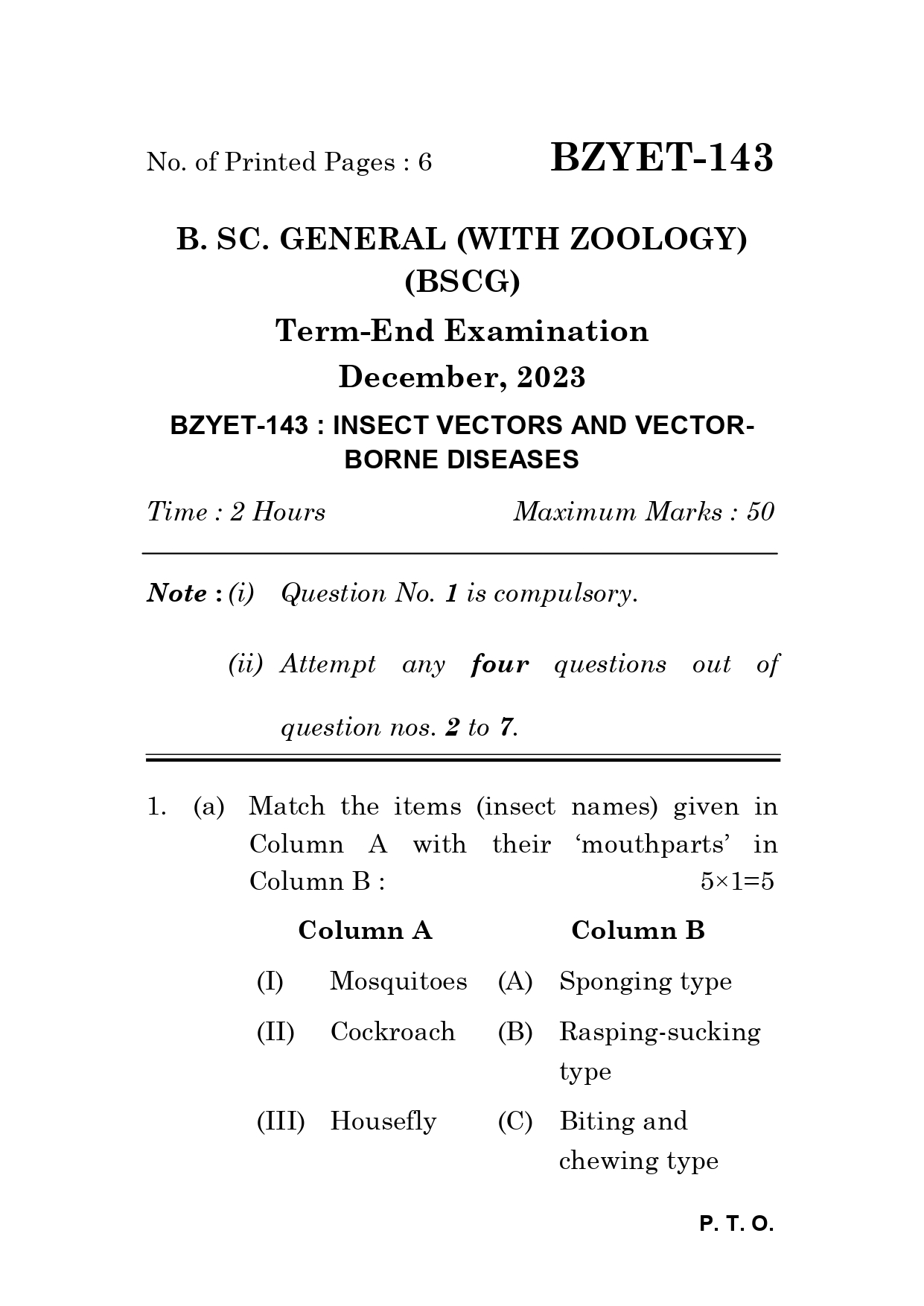 IGNOU BZYCT 143 Solved Previous Year Question Paper – December 2023 (English Medium) – Download PDF