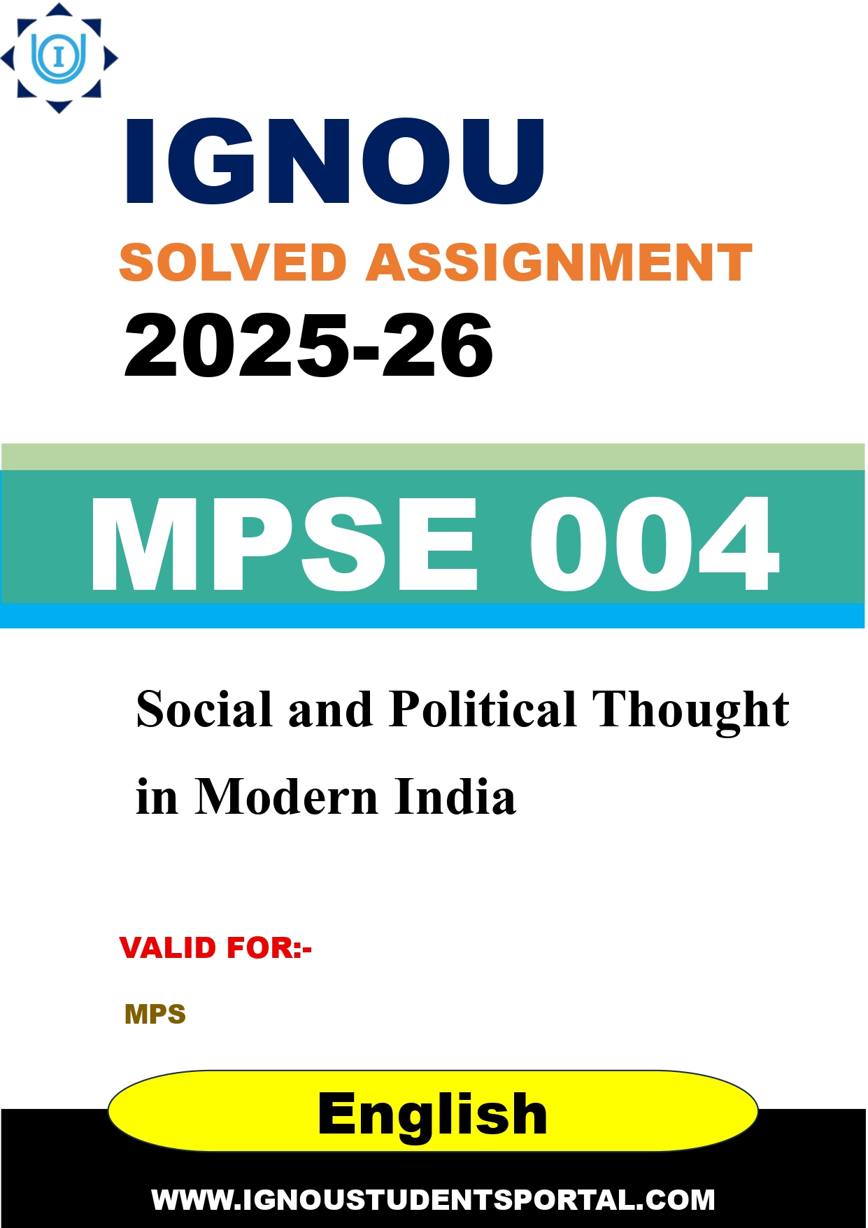 IGNOU MPSE 004 Solved Assignment 2025-2026: Social and Political Thought in Modern India (English Medium) | IGNOU Students Portal