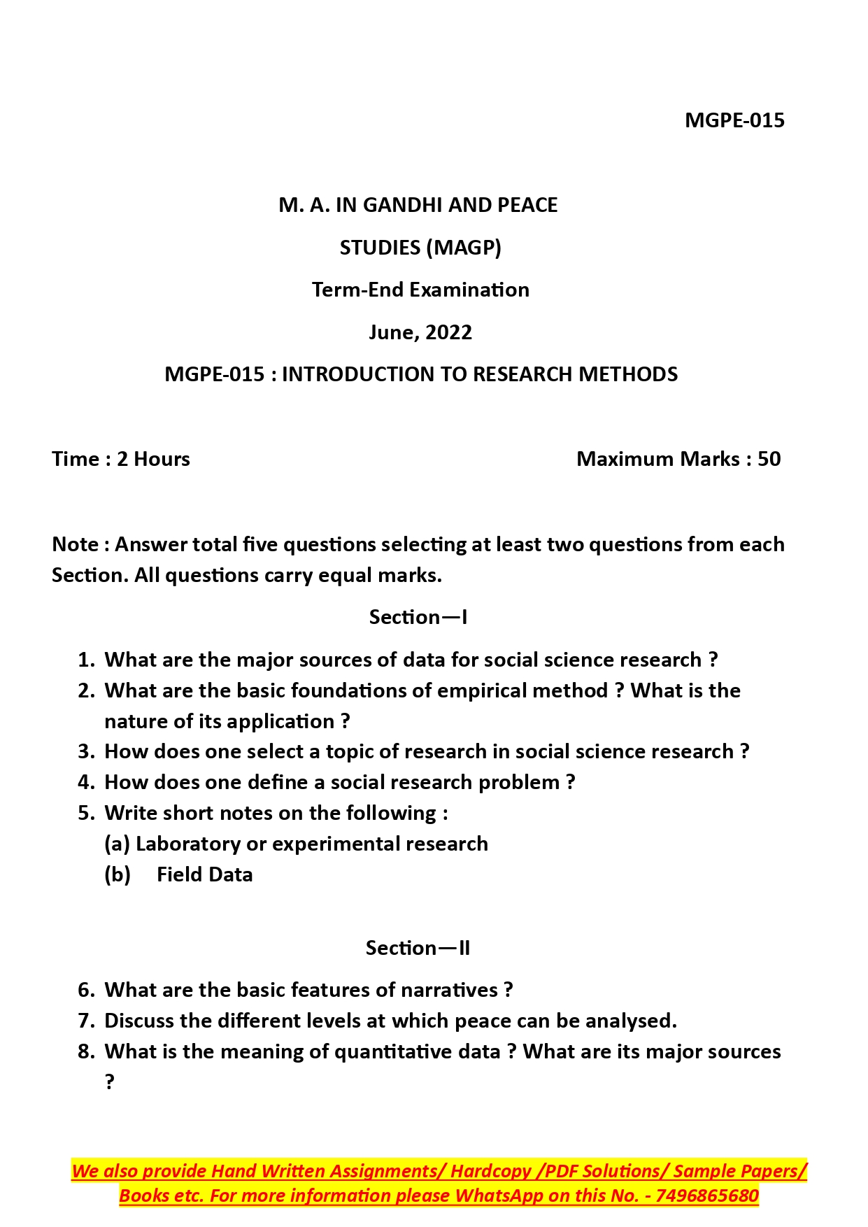 IGNOU MGPE 015 Solved Previous Year Question Paper – June 2022 (English Medium) – Download PDF