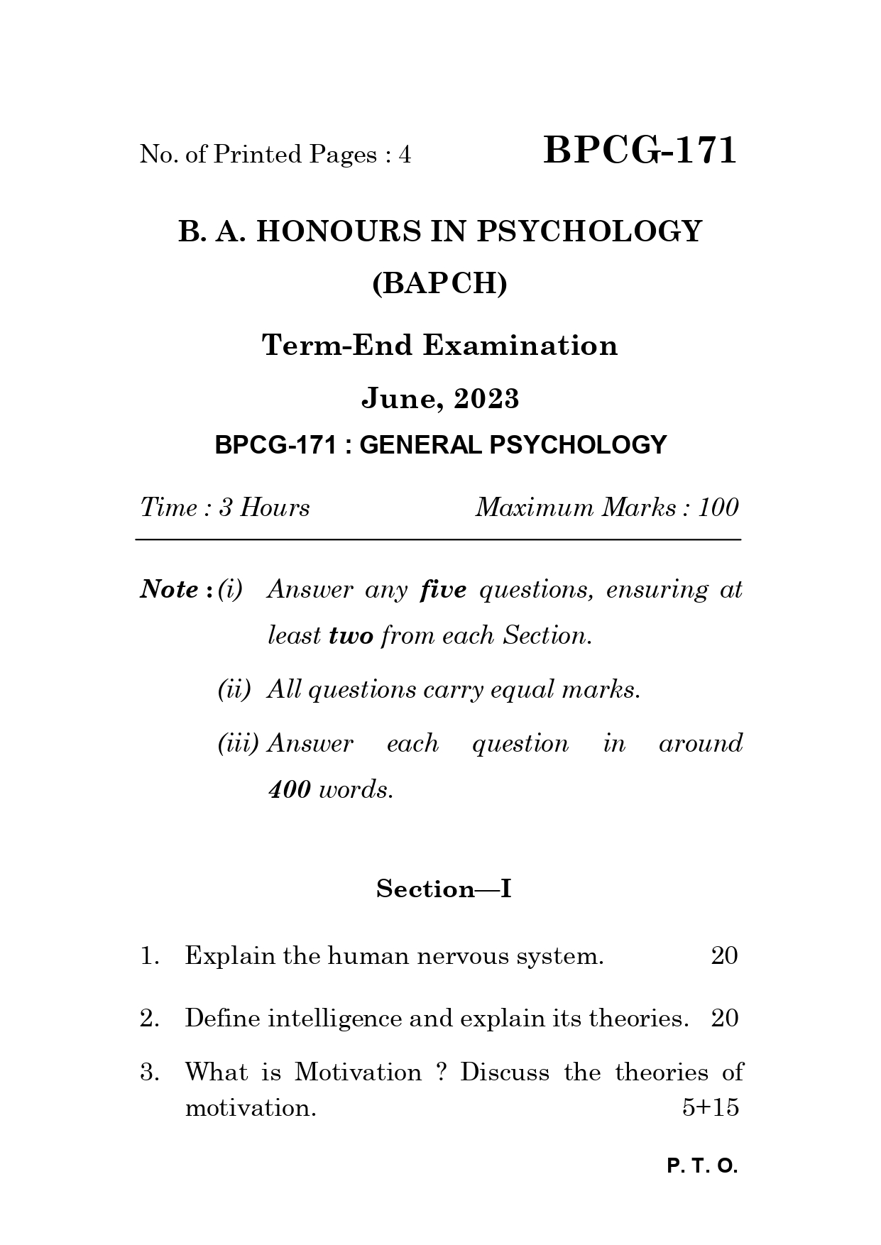 IGNOU BPCG 171 Solved Previous Year Question Paper –JUNE 2023 (ENGLISH Medium) – Download PDF