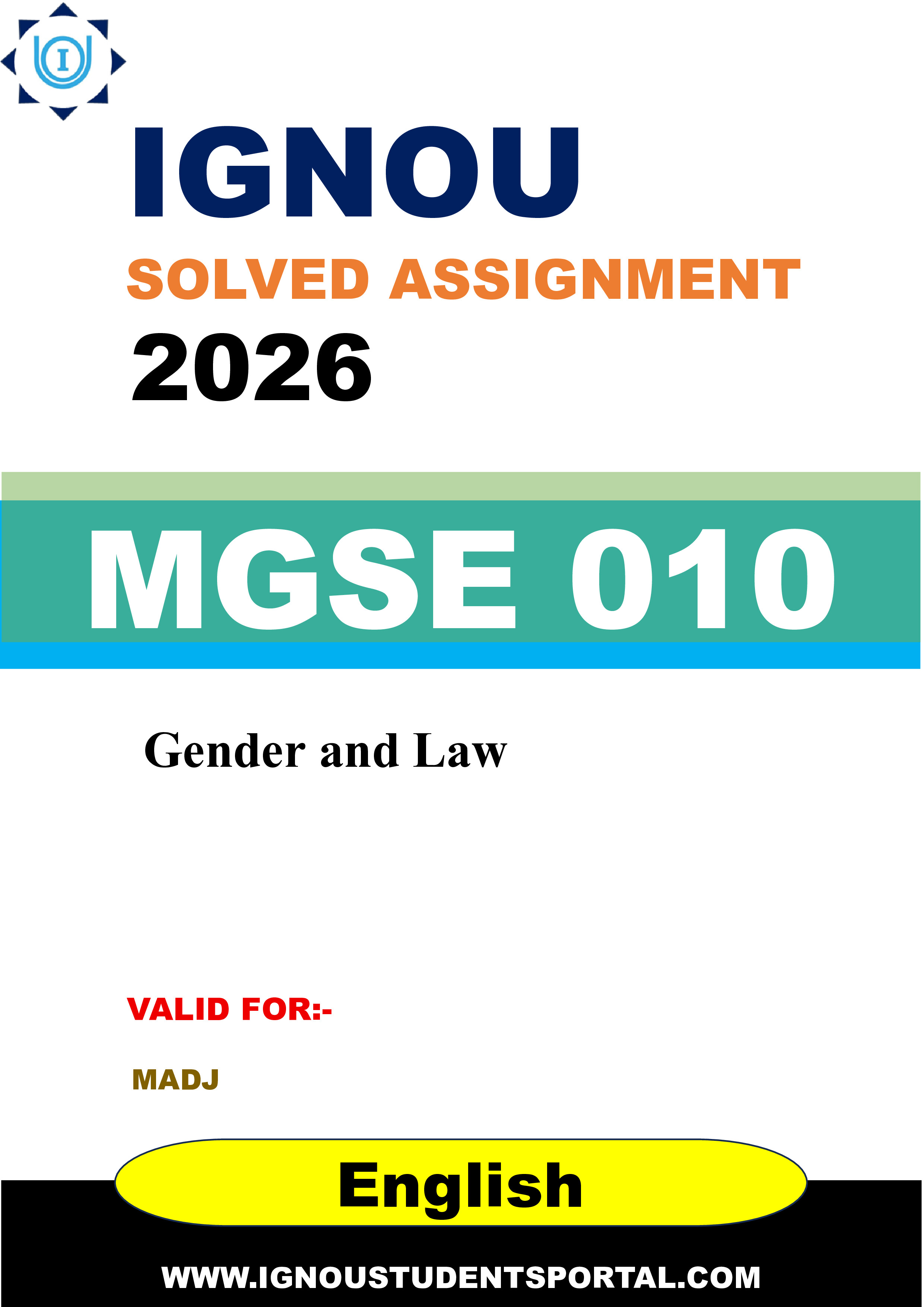 IGNOU MGSE 010 Solved Assignment 2026-26: Gender and Law (English Medium) | IGNOU Students Portal