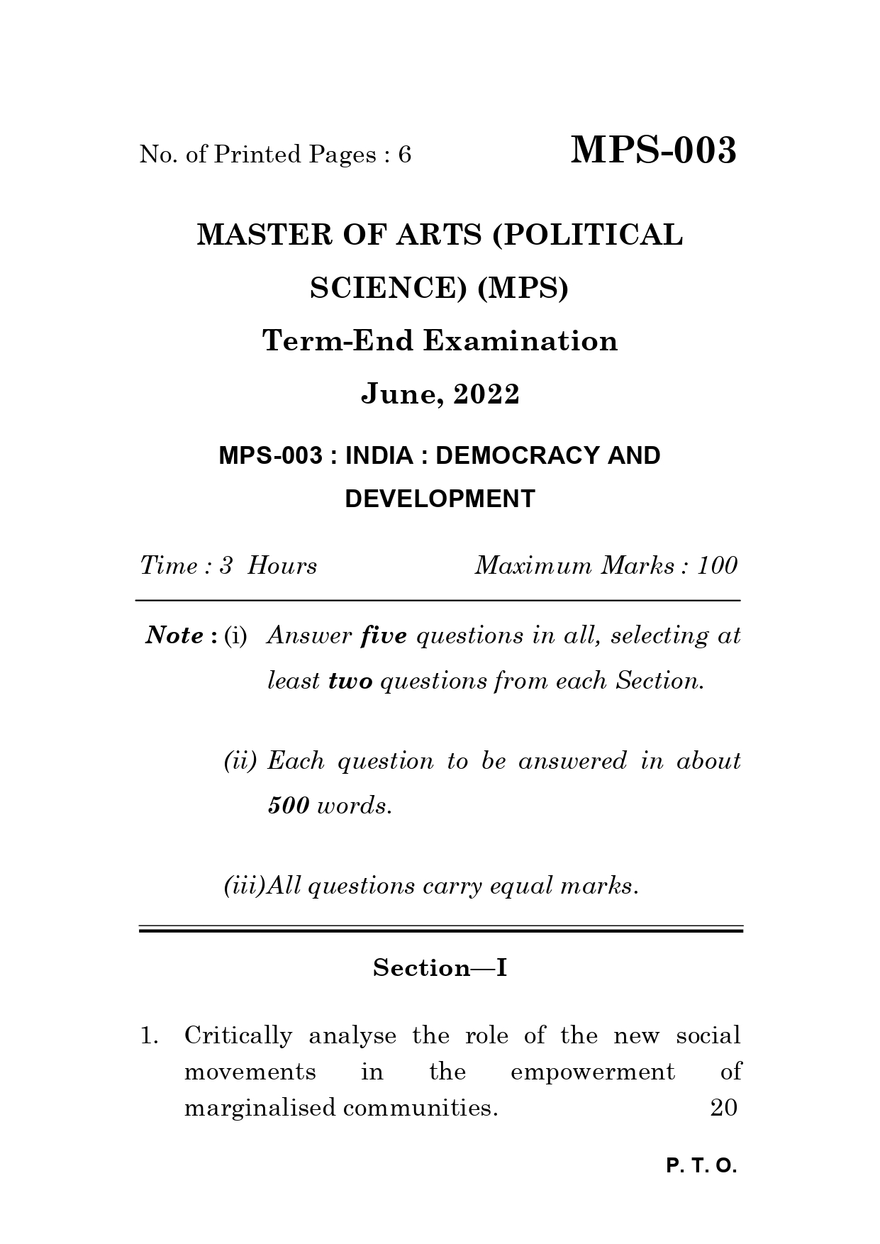IGNOU MPS 003 Solved Previous Year Question Paper – JUNE 2022 (English Medium) – Download PDF