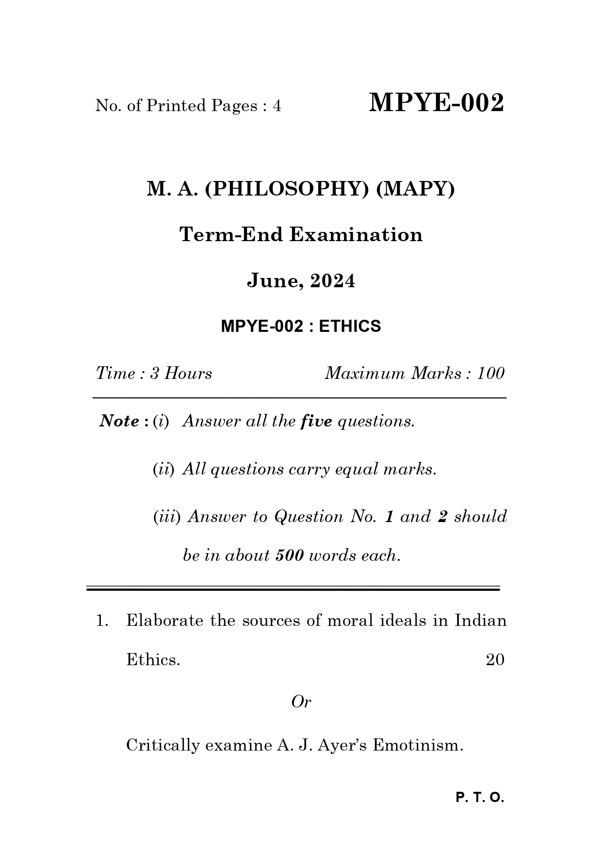 IGNOU MPYE 002 Solved Previous Year Question Paper –JUNE 2024 (ENGLISH Medium) – Download PDF