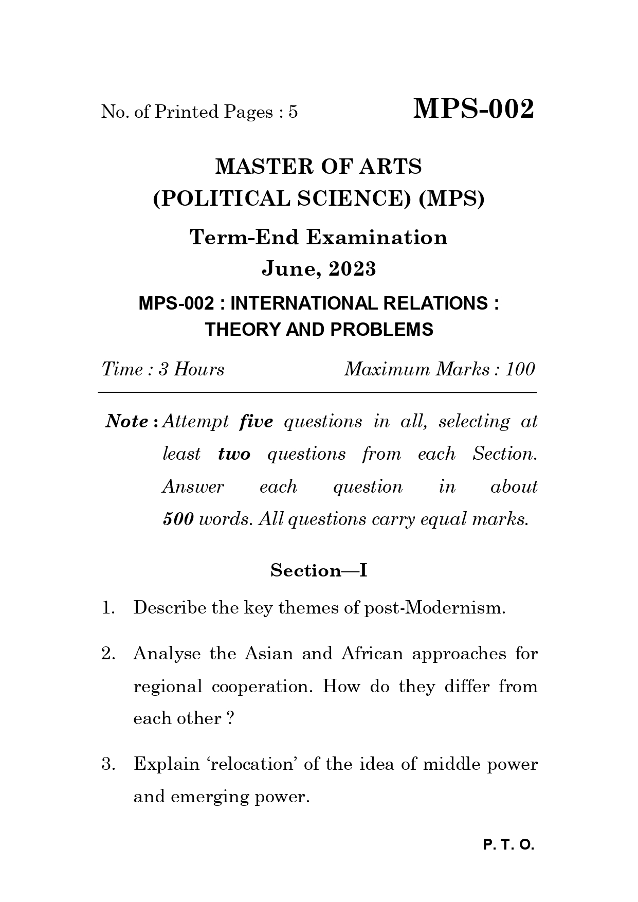 IGNOU MPS 002 Solved Previous Year Question Paper – JUNE 2023 (English Medium) – Download PDF