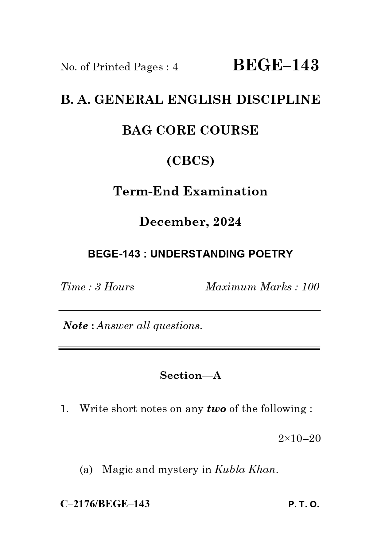 IGNOU BEGE 143 Solved Previous Year Question Paper – December 2024 (English Medium) – Download PDF