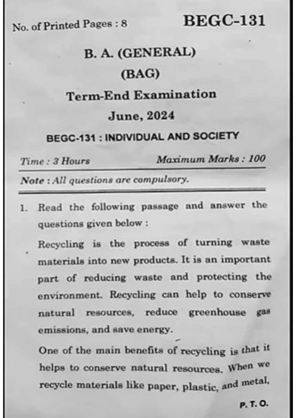 IGNOU BEGC 131 Solved Previous Year Question Paper – June 2024 (ENGLISH Medium) – Download PDF