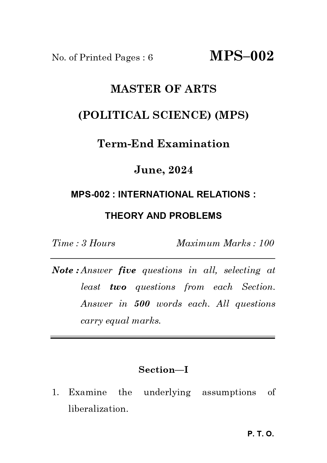 IGNOU MPS 002 Solved Previous Year Question Paper – JUNE 2024 (English Medium) – Download PDF