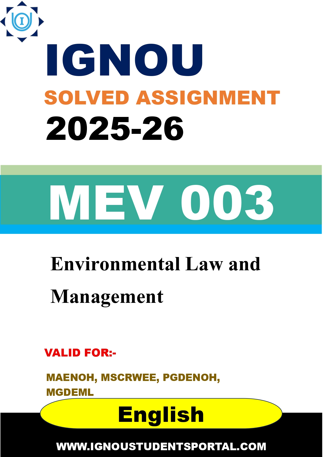 IGNOU MEV 003 Solved Assignment 2025-2026 (English Medium) – Download PDF