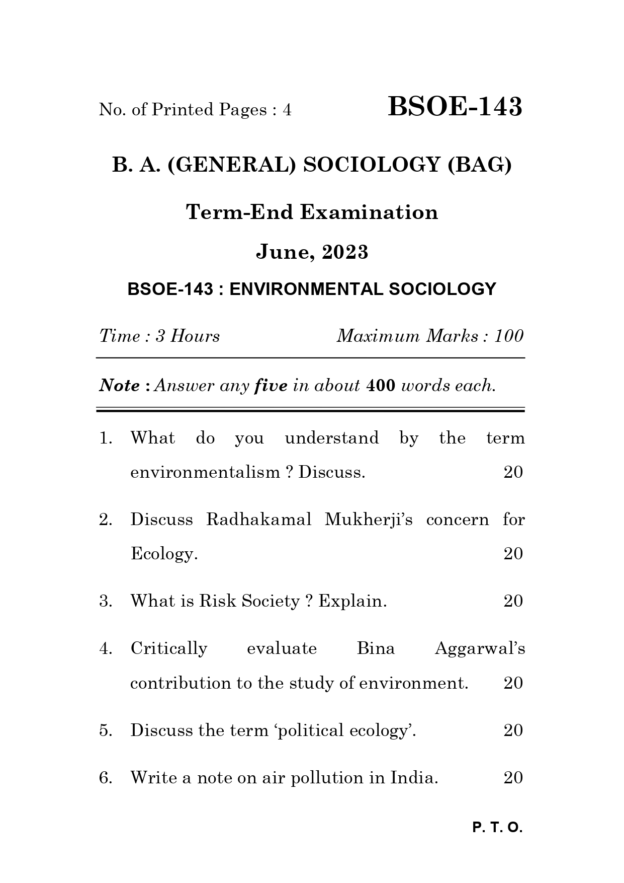 IGNOU BSOE 143 Solved Previous Year Question Paper – June 2023 (Hindi Medium) – Download PDF