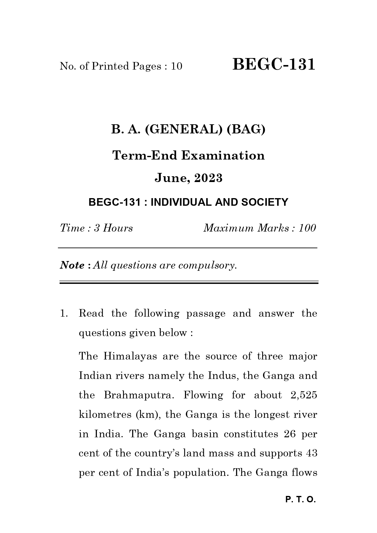 IGNOU BEGC 131 Solved Previous Year Question Paper –JUNE 2023 (ENGLISH Medium) – Download PDF