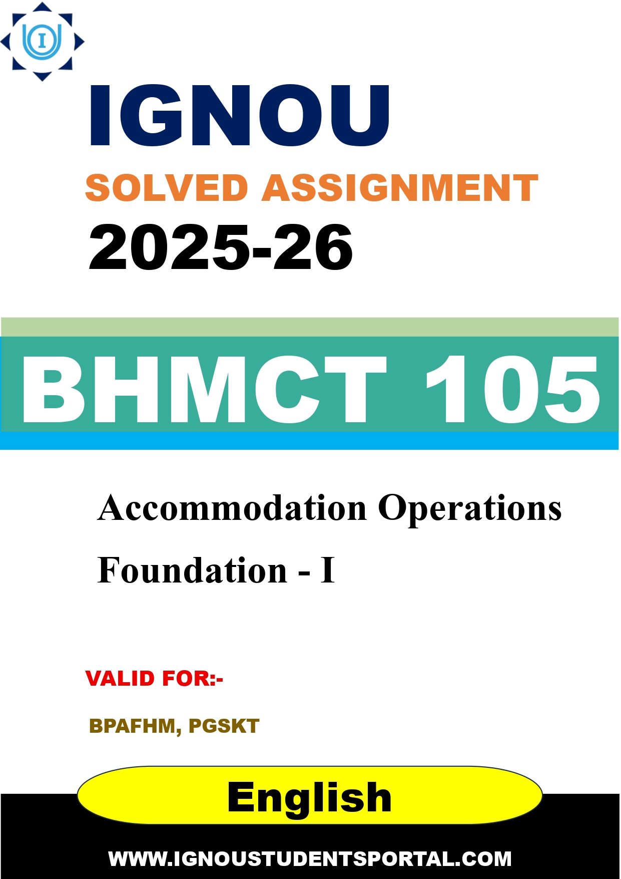 IGNOU BHMCT 105 Solved Assignment 2025-2026 (English Medium) – Download PDF