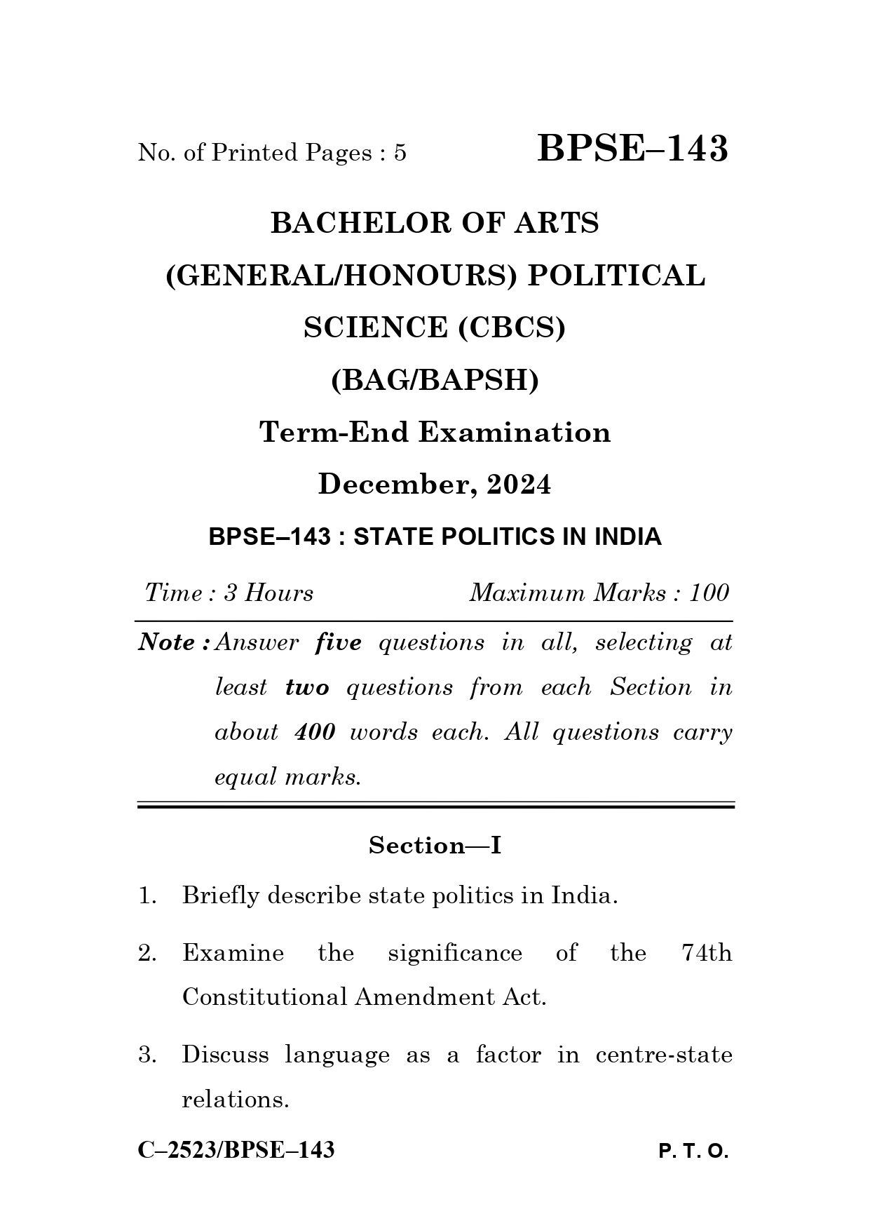 IGNOU BPSE 143 Solved Previous Year Question Paper – December 2024 (English Medium) – Download PDF