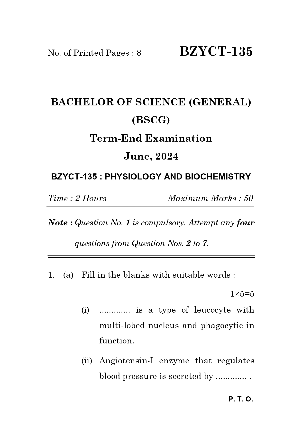 IGNOU BZYCT 135 Solved Previous Year Question Paper – June 2024 (English Medium) – Download PDF