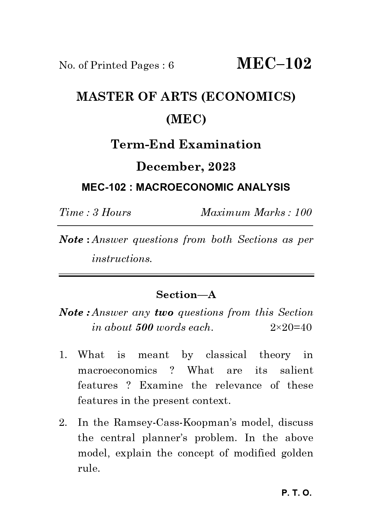 IGNOU MEC 102 Solved Previous Year Question Paper –DECEMBER 2023 (ENGLISH Medium) – Download PDF