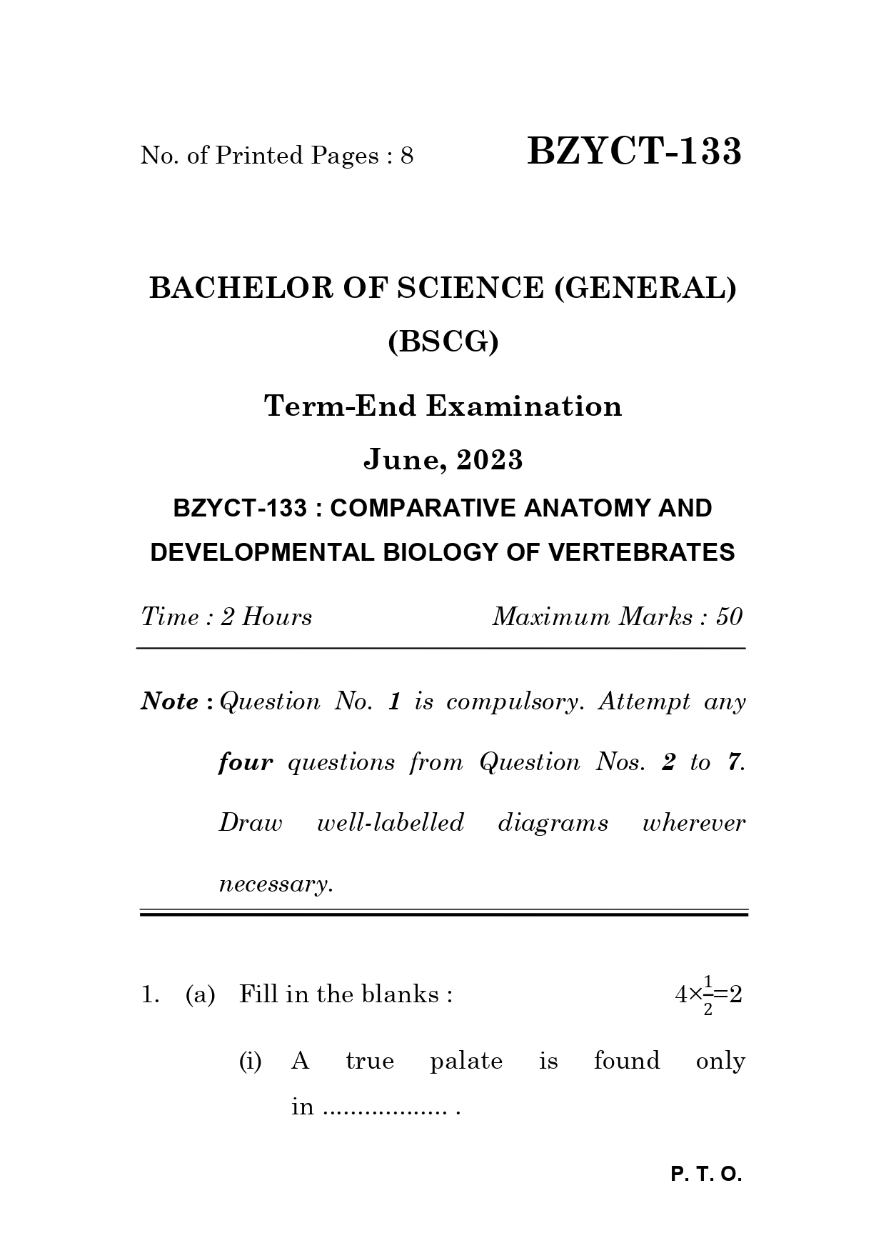 IGNOU  BZYCT 133 Solved Previous Year Question Paper – june 2023 (English Medium) – Download PDF