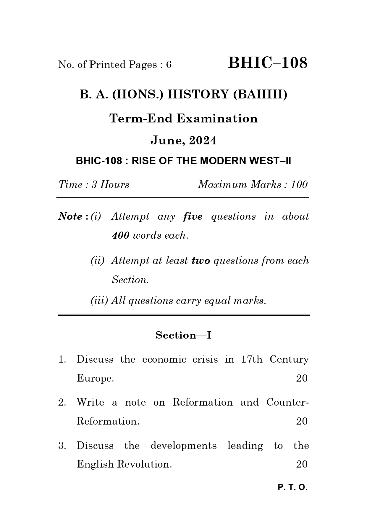 IGNOU BHIC 108 Solved Previous Year Question Paper – June 2024 (English Medium) – Download PDF