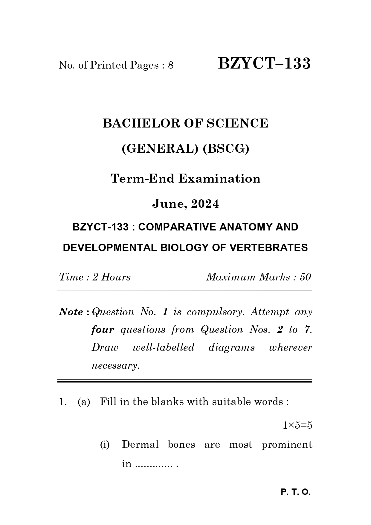 IGNOU  BZYCT 133 Solved Previous Year Question Paper – june 2024 (English Medium) – Download PDF