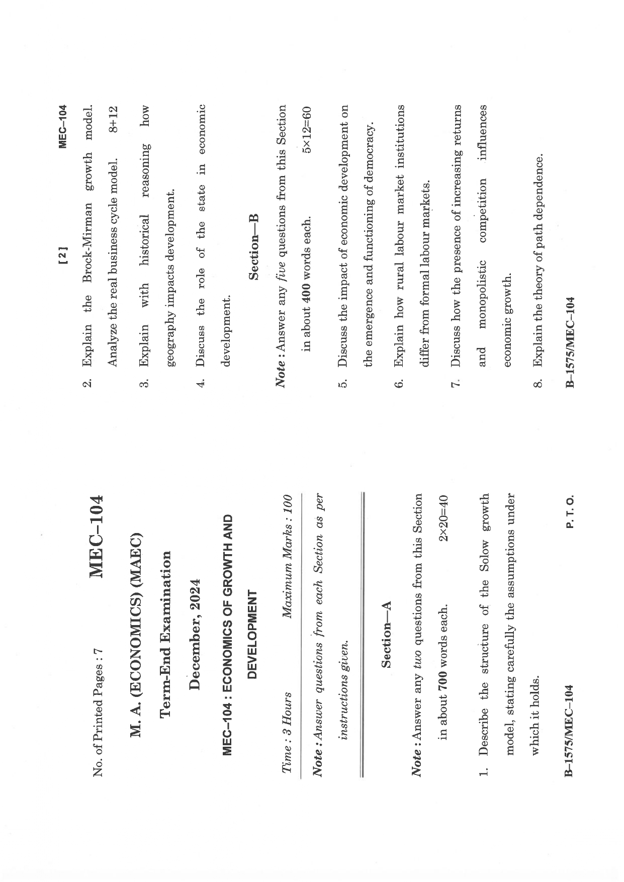 IGNOU MEC 104 Solved Previous Year Question Paper –DECEMBER 2024 (ENGLISH Medium) – Download PDF