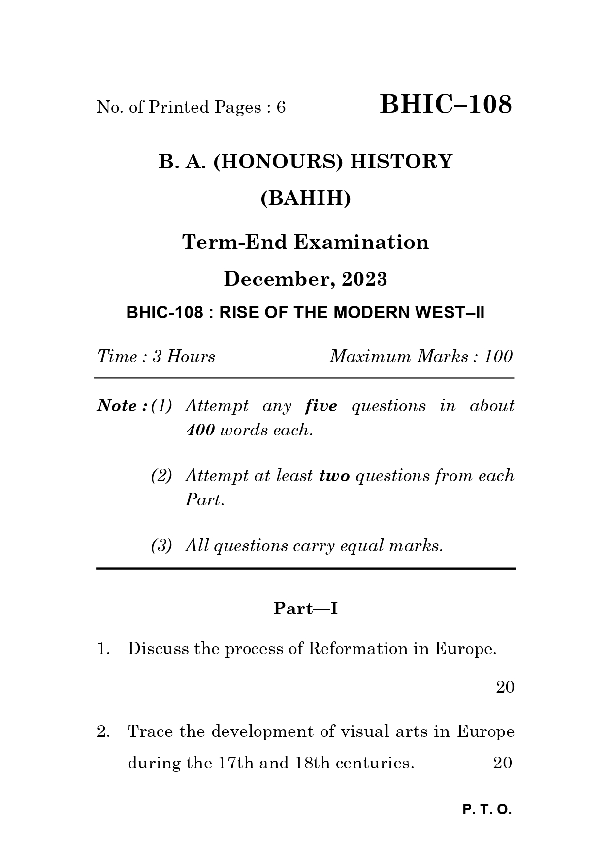 IGNOU BHIC 108 Solved Previous Year Question Paper – December 2023 (English Medium) – Download PDF