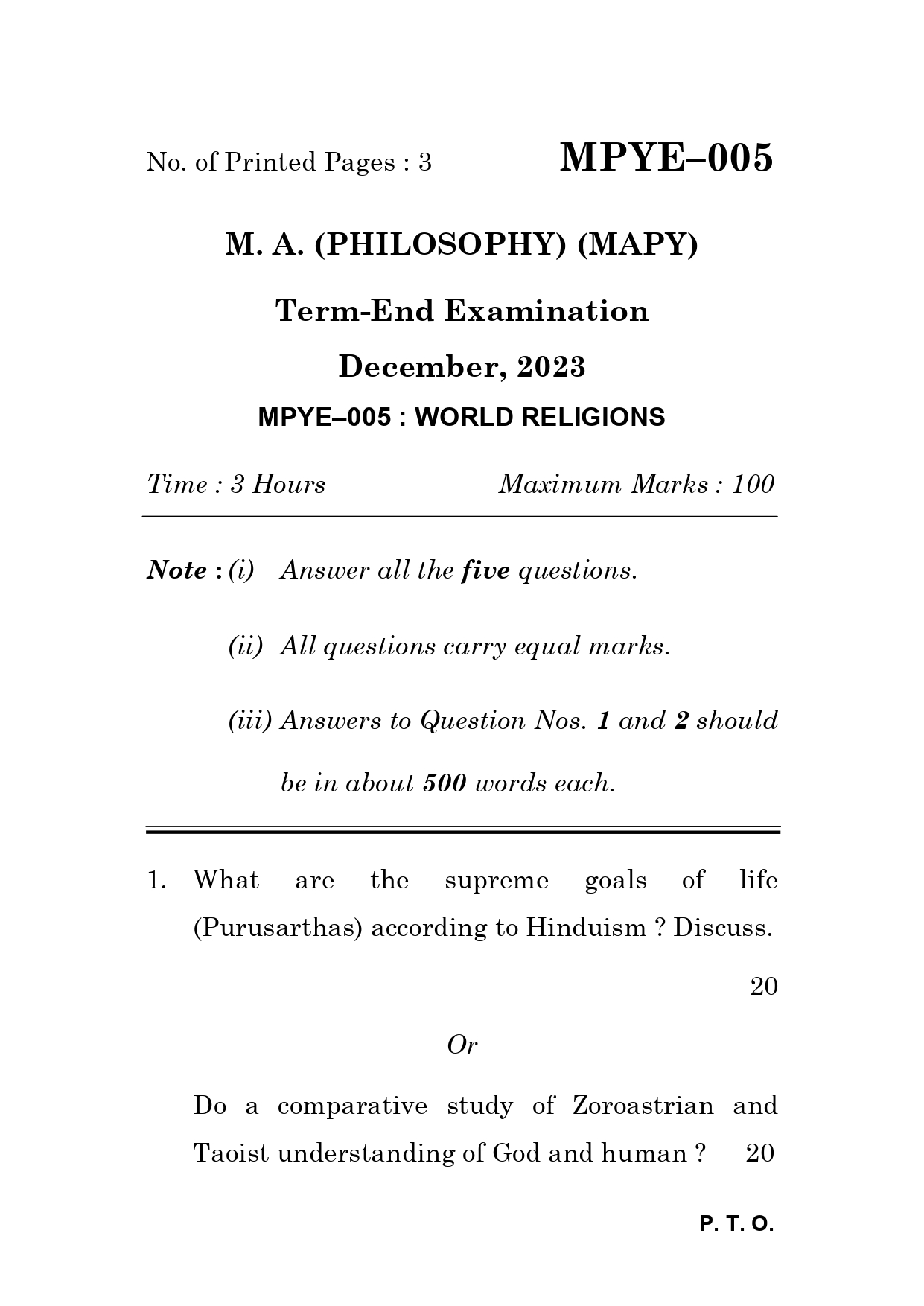 IGNOU MPYE 005 Solved Previous Year Question Paper –DECEMBER 2023 (ENGLISH Medium) – Download PDF