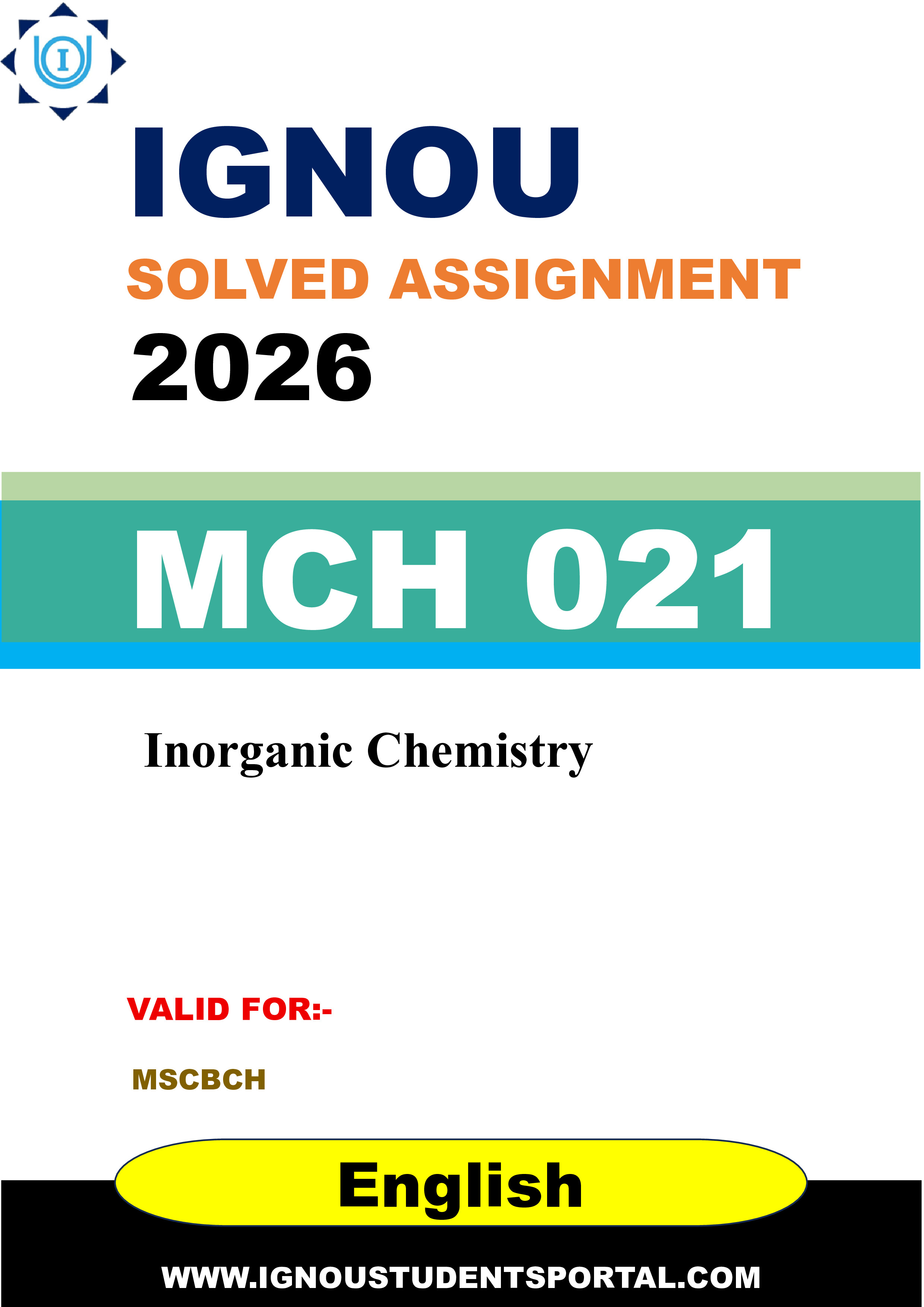 IGNOU MCH 021 Solved Assignment 2026-26: Inorganic Chemistry (English Medium) | IGNOU Students Portal