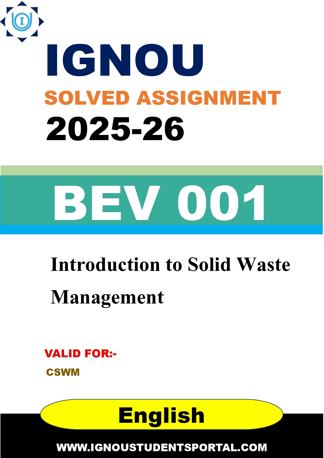 IGNOU BEV 001 Solved Assignment 2025-2026: Introduction to Solid Waste Management (English Medium) | IGNOU Students Portal