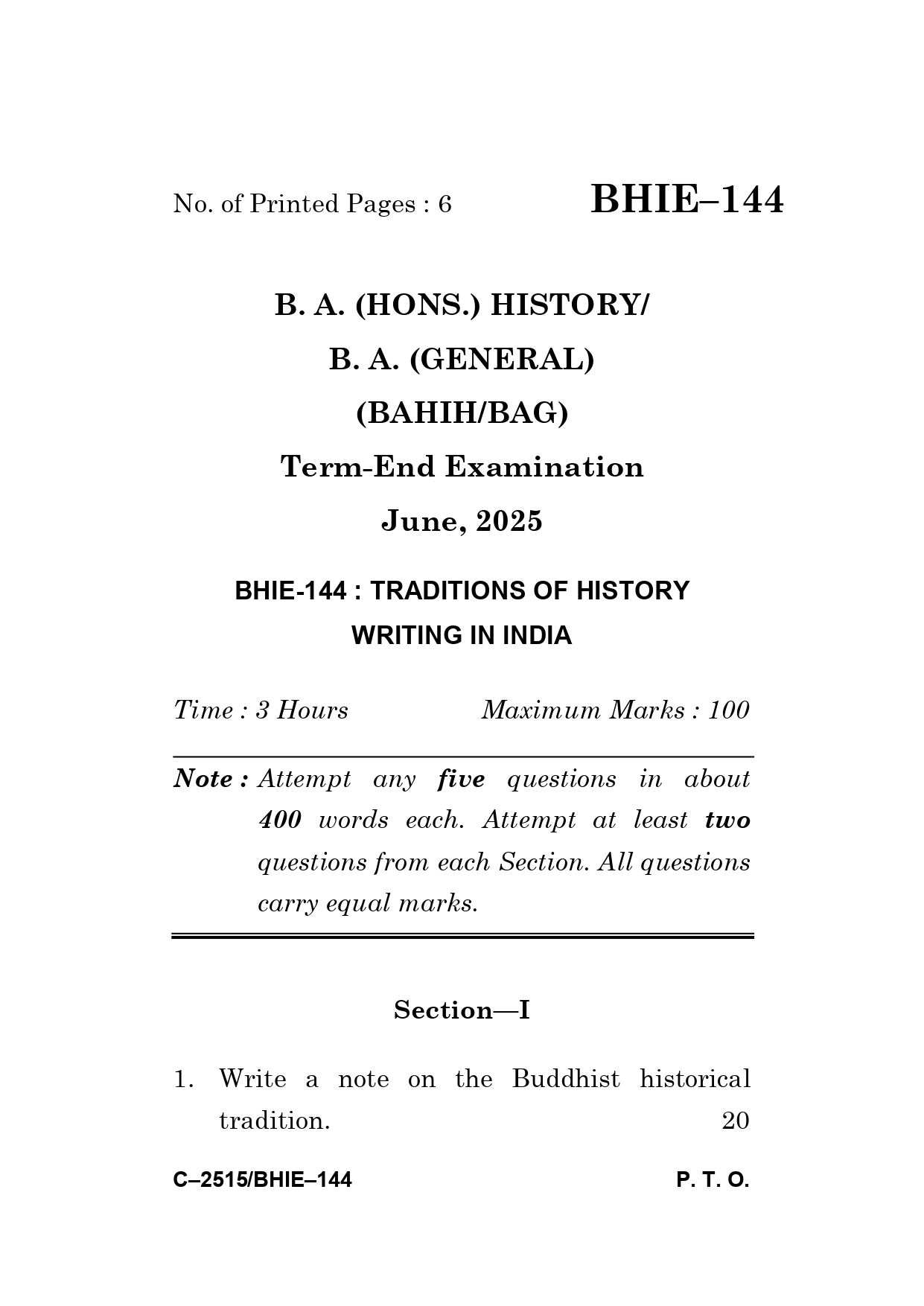 IGNOU BHIE 144 Solved Previous Year Question Paper –JUNE 2025 (ENGLISH Medium) – Download PDF