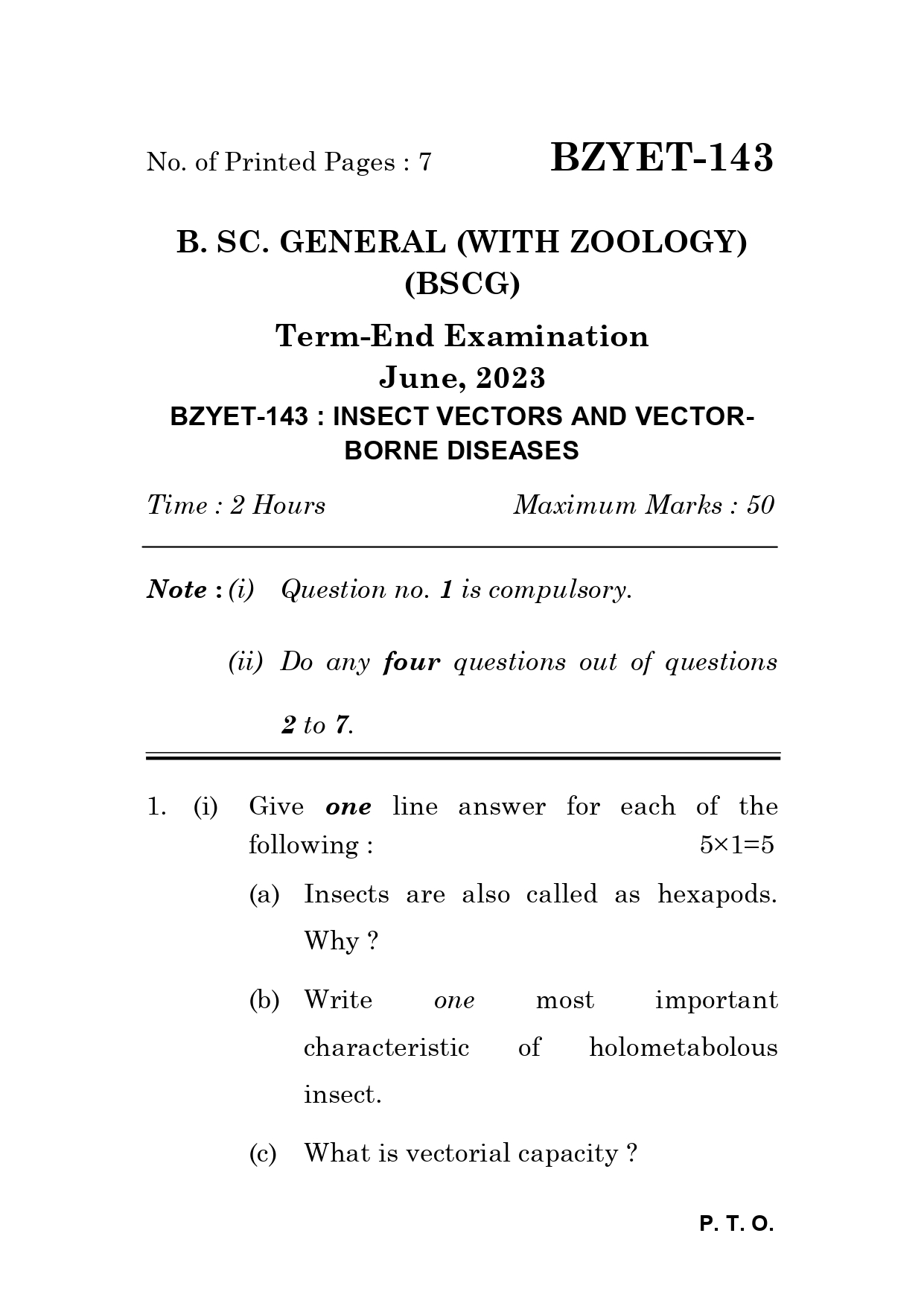 IGNOU BZYCT 143 Solved Previous Year Question Paper – June 2023 (English Medium) – Download PDF