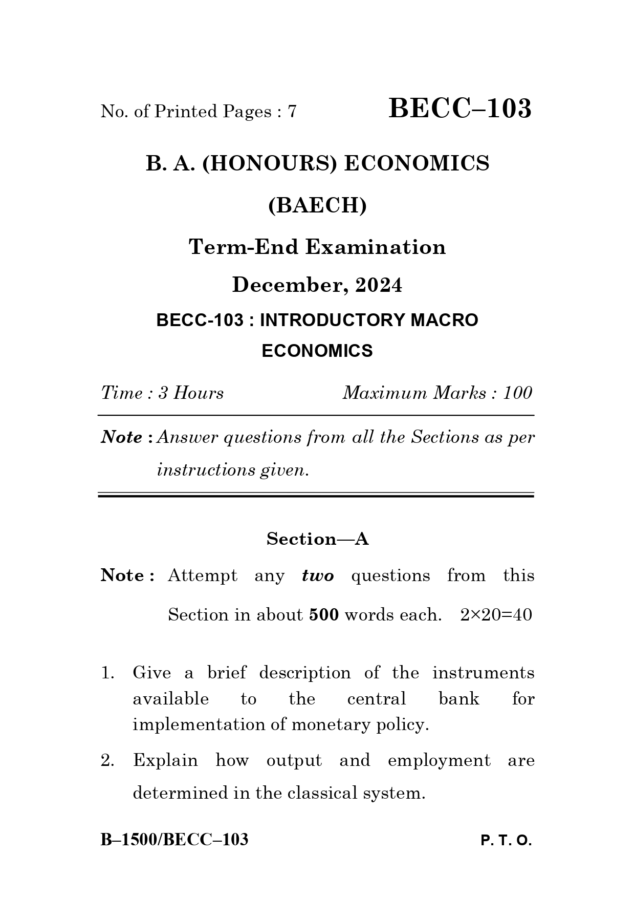 IGNOU BECC 103 Solved Previous Year Question Paper –DECEMBER 2024 (ENGLISH Medium) – Download PDF