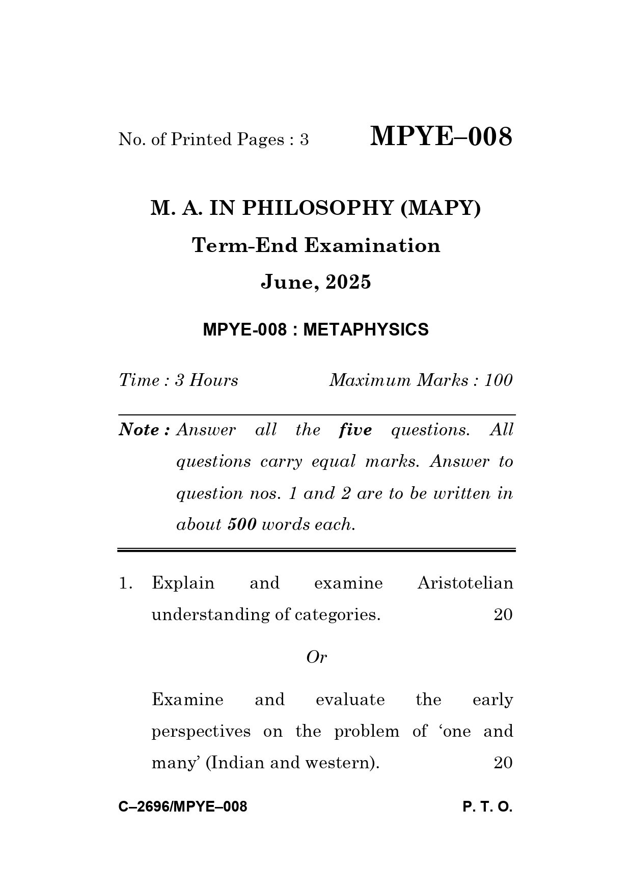 IGNOU MPYE 008 Solved Previous Year Question Paper –JUNE 2025 (ENGLISH Medium) – Download PDF